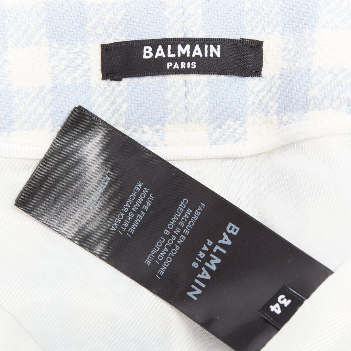Balmain BALMAIN light blue white checked cotton tweed cargo pocket skirt FR34 XS Size 26" / US 2 / IT 38 - 8 Thumbnail
