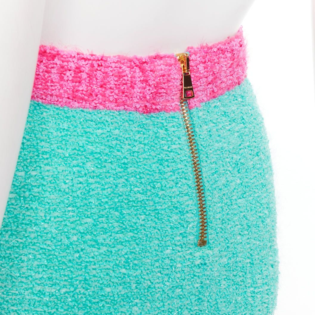 Balmain BALMAIN turquoise pink gold button embellished boucle skirt FR34 XS Size 26" / US 2 / IT 38 - 2 Thumbnail