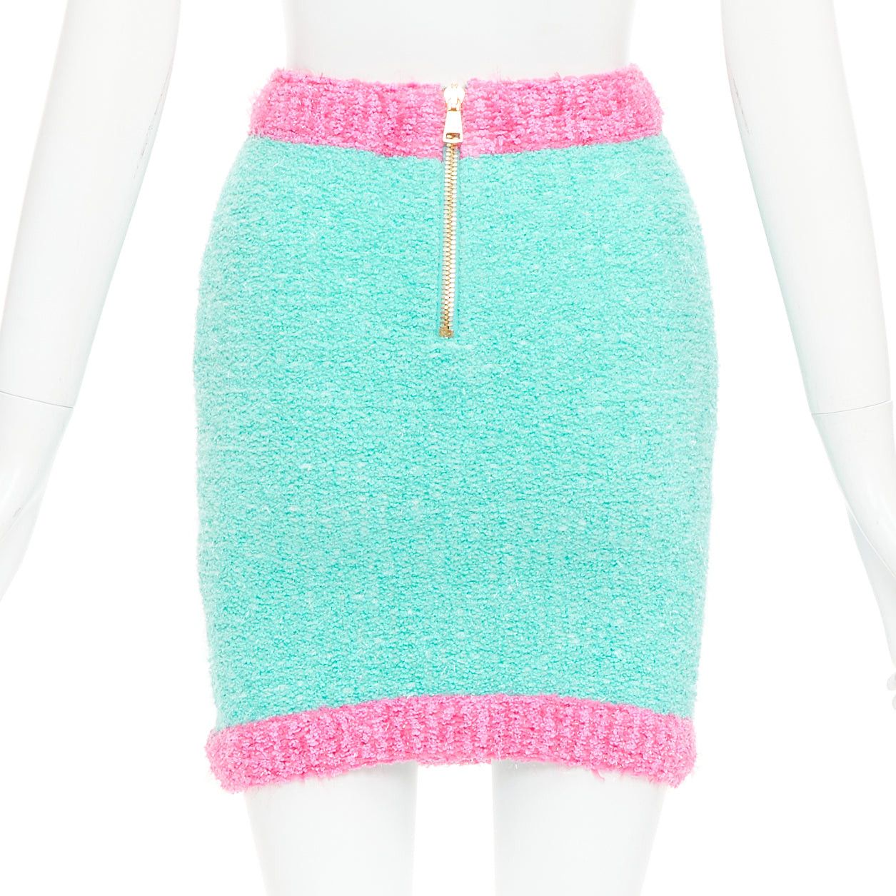 Balmain BALMAIN turquoise pink gold button embellished boucle skirt FR34 XS Size 26" / US 2 / IT 38 - 5 Thumbnail