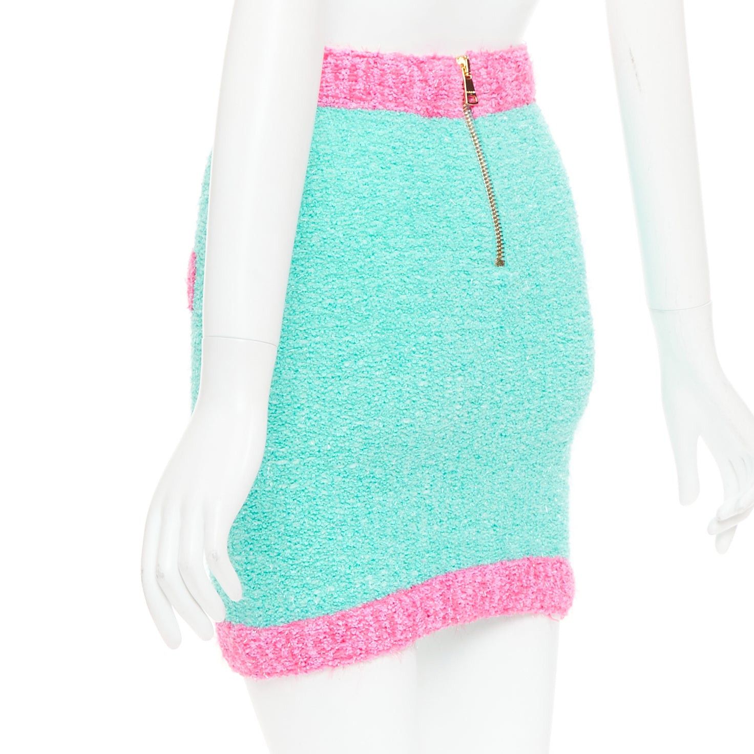 Balmain BALMAIN turquoise pink gold button embellished boucle skirt FR34 XS Size 26" / US 2 / IT 38 - 6 Thumbnail