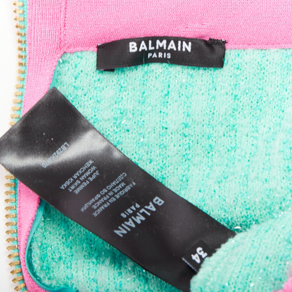 Balmain BALMAIN turquoise pink gold button embellished boucle skirt FR34 XS Size 26" / US 2 / IT 38 - 8 Thumbnail