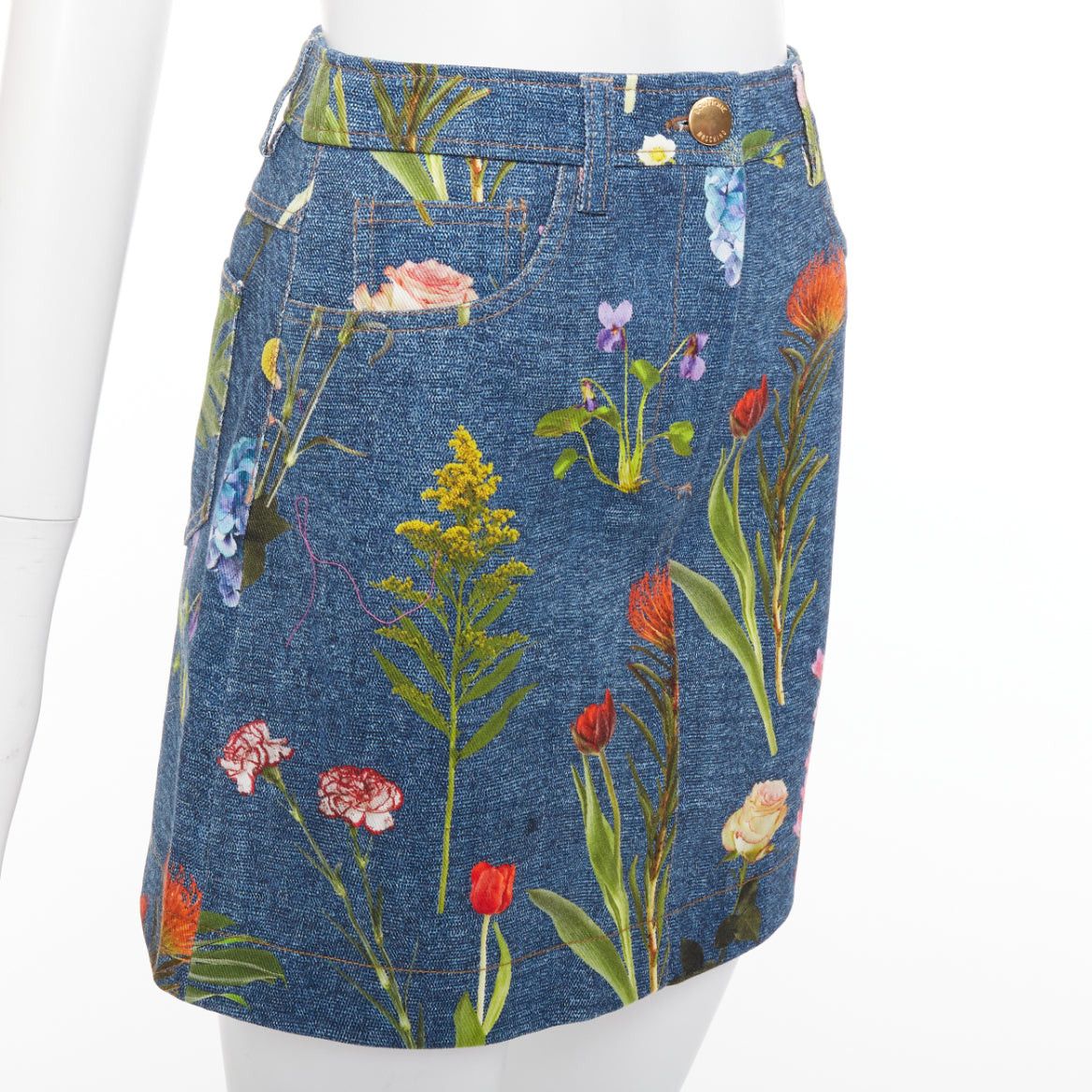 Moschino MOSCHINO BOUTIQUE blue floral print cotton denim mini skirt IT38 XS Size 26" / US 2 / IT 38 - 7 Thumbnail