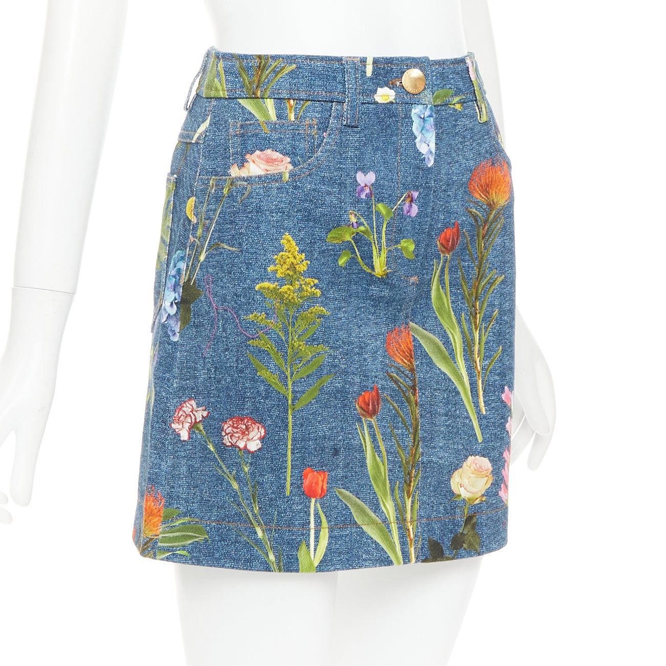 Moschino MOSCHINO BOUTIQUE blue floral print cotton denim mini skirt IT38 XS Size 26" / US 2 / IT 38 - 2 Thumbnail