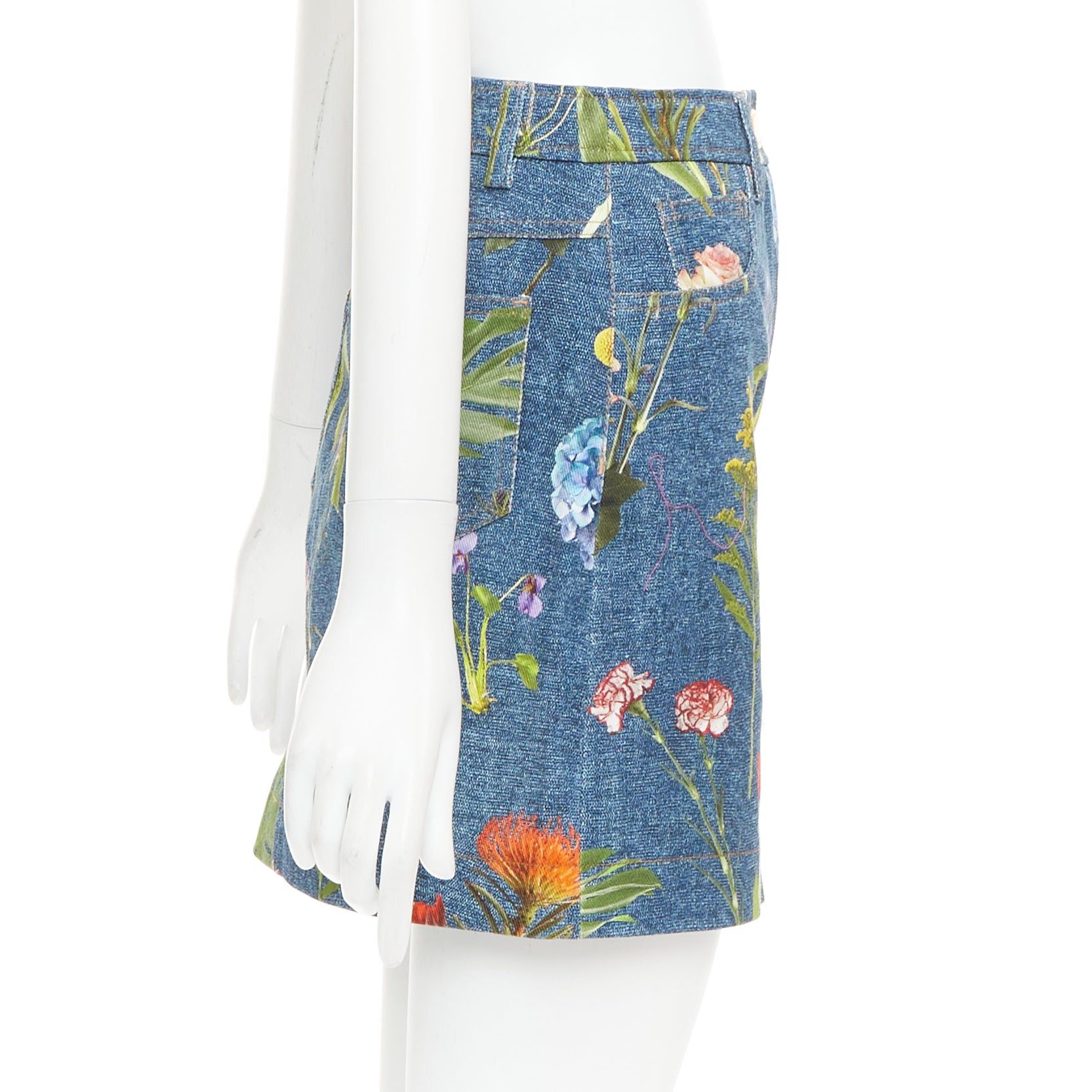 Moschino MOSCHINO BOUTIQUE blue floral print cotton denim mini skirt IT38 XS Size 26" / US 2 / IT 38 - 3 Thumbnail