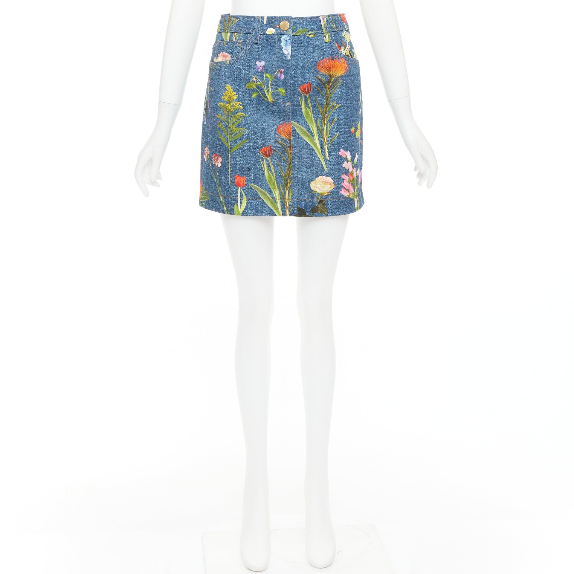Moschino MOSCHINO BOUTIQUE blue floral print cotton denim mini skirt IT38 XS Size 26" / US 2 / IT 38 - 9 Thumbnail