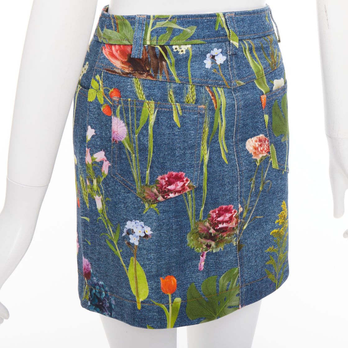 Moschino MOSCHINO BOUTIQUE blue floral print cotton denim mini skirt IT38 XS Size 26" / US 2 / IT 38 - 6 Thumbnail