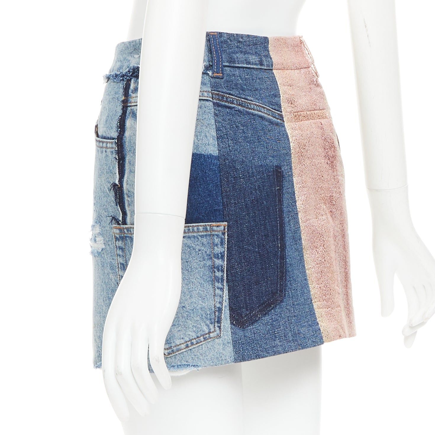 Dolce & Gabbana DOLCE GABBANA Denim Minirock gold blue jacquard patchwork mini skirt IT38 XS Size 26" / US 2 / IT 38 - 5 Thumbnail