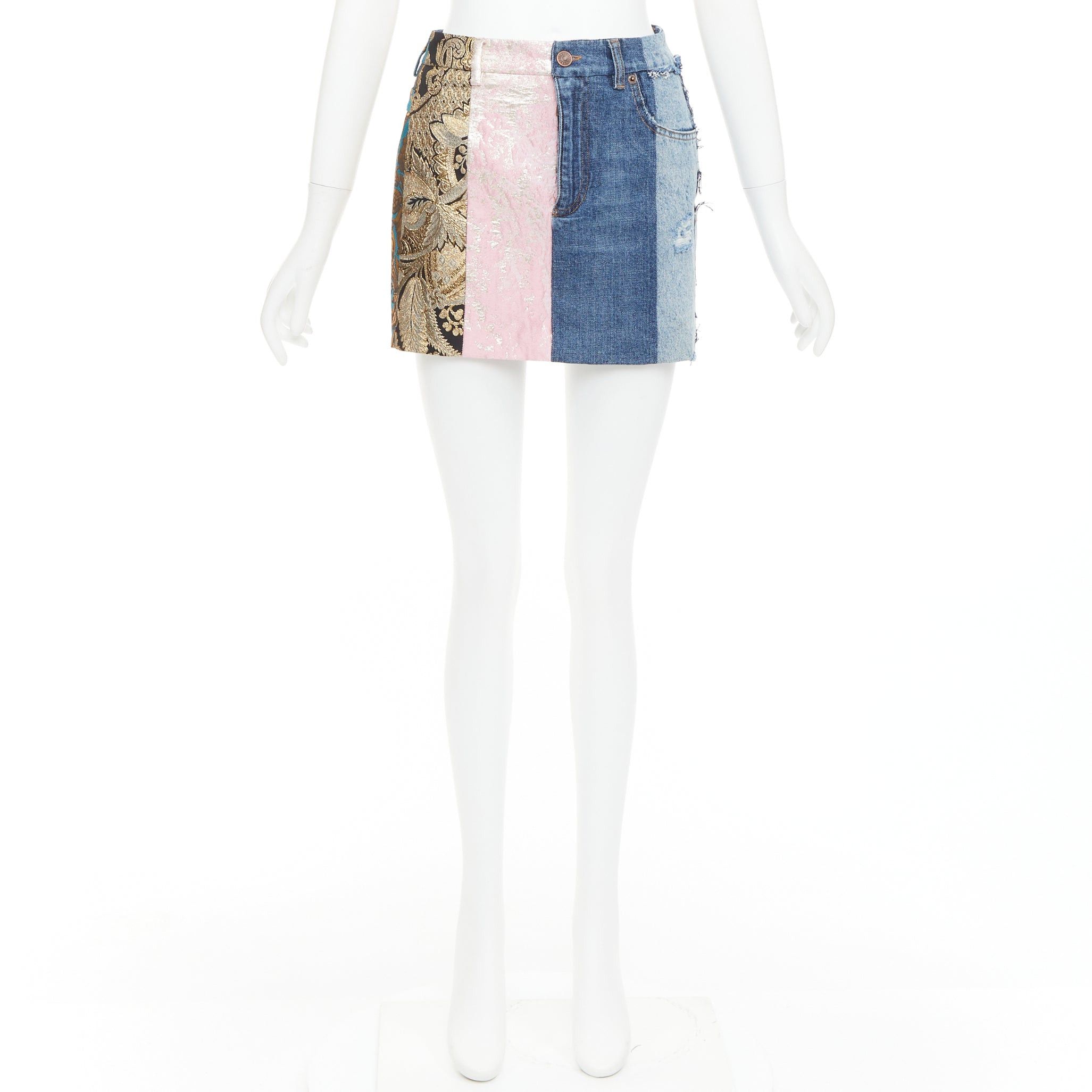 Dolce & Gabbana DOLCE GABBANA Denim Minirock gold blue jacquard patchwork mini skirt IT38 XS Size 26" / US 2 / IT 38 - 9 Thumbnail