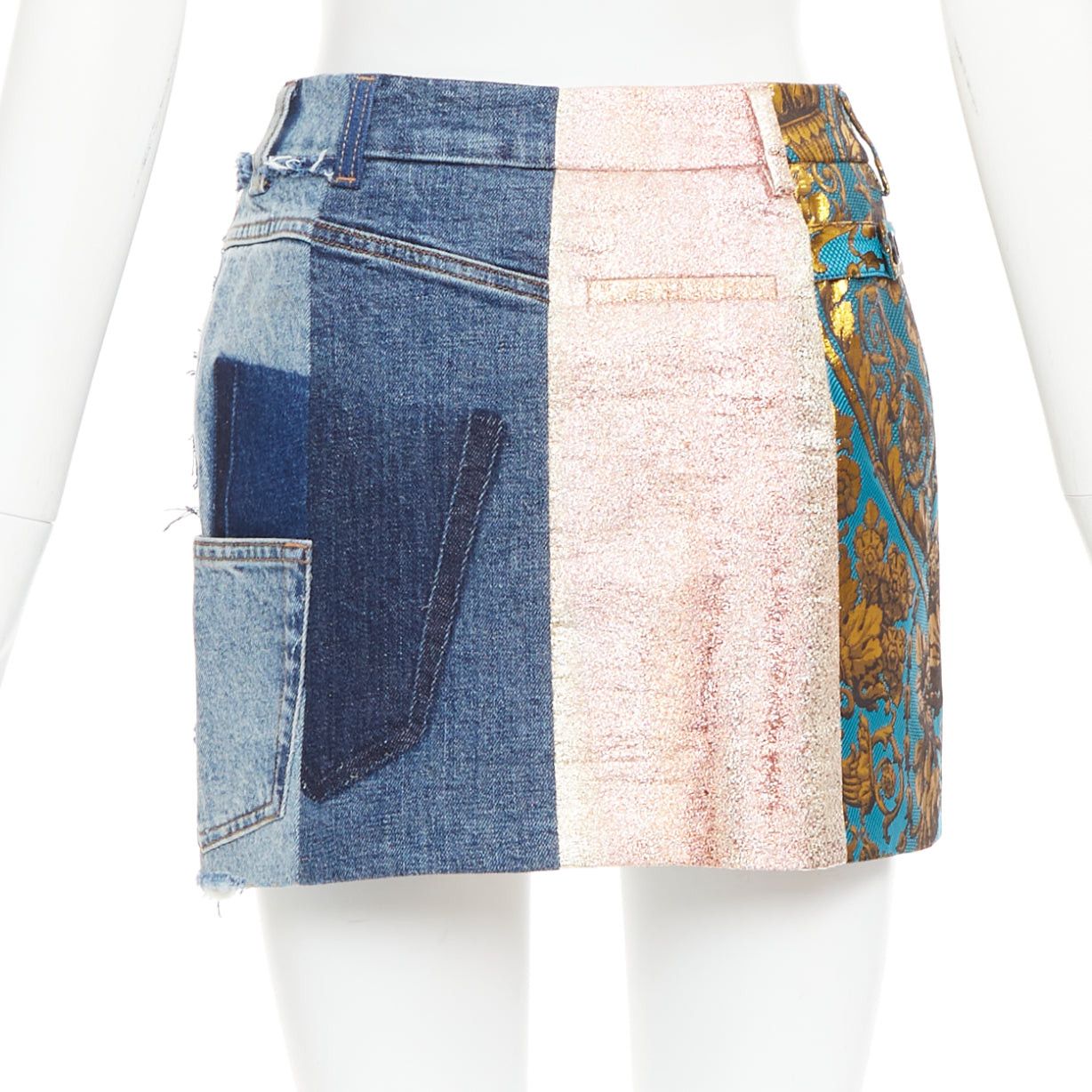 Dolce & Gabbana DOLCE GABBANA Denim Minirock gold blue jacquard patchwork mini skirt IT38 XS Size 26" / US 2 / IT 38 - 4 Thumbnail