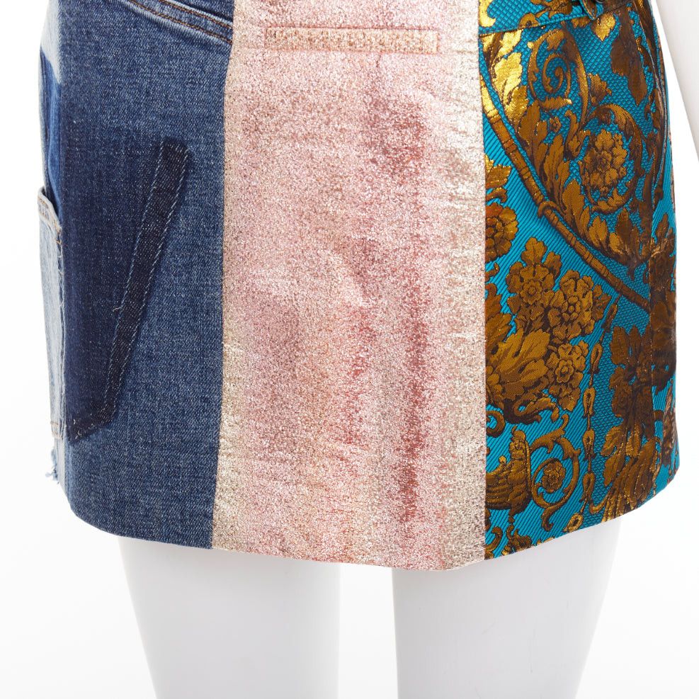 Dolce & Gabbana DOLCE GABBANA Denim Minirock gold blue jacquard patchwork mini skirt IT38 XS Size 26" / US 2 / IT 38 - 6 Thumbnail