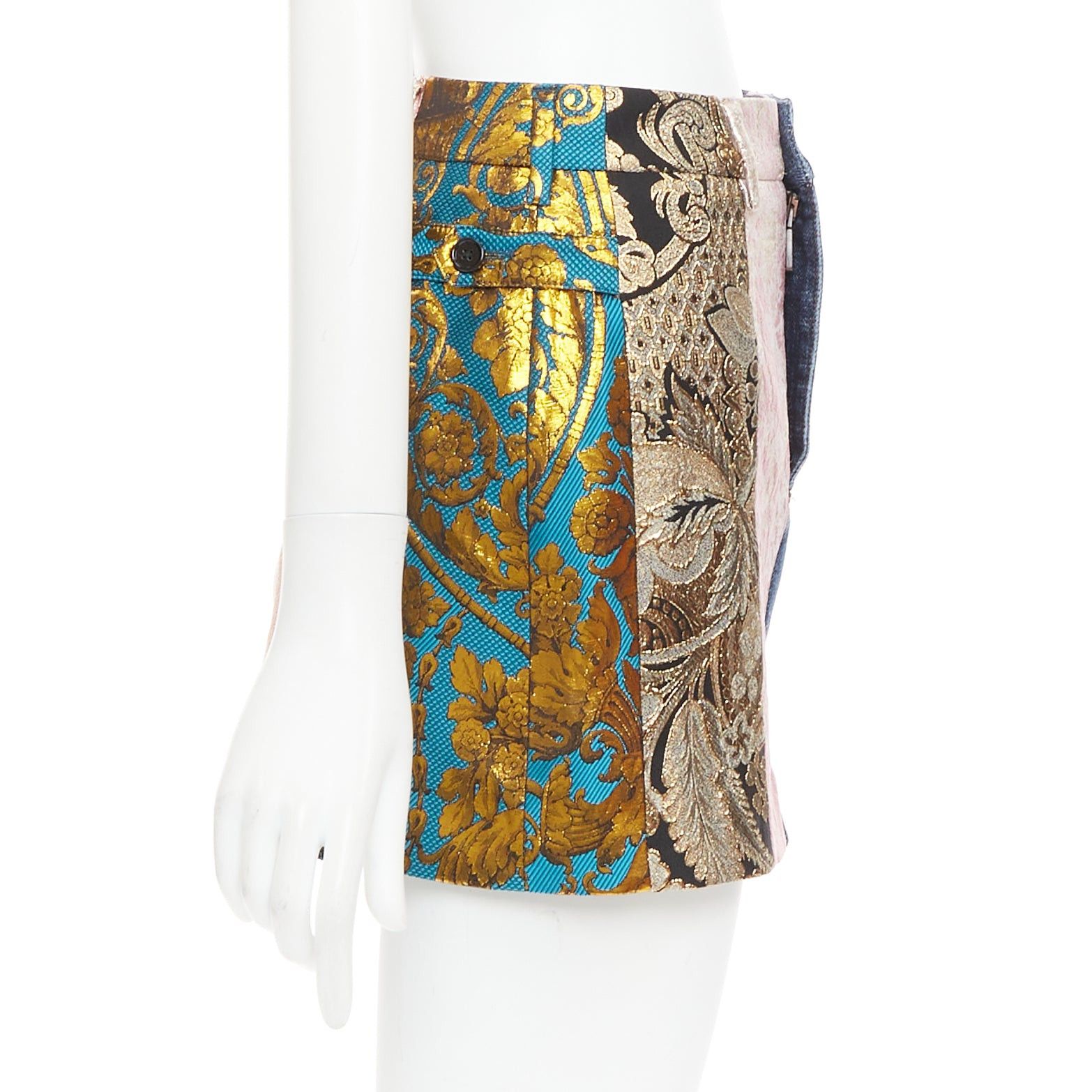 Dolce & Gabbana DOLCE GABBANA Denim Minirock gold blue jacquard patchwork mini skirt IT38 XS Size 26" / US 2 / IT 38 - 3 Thumbnail