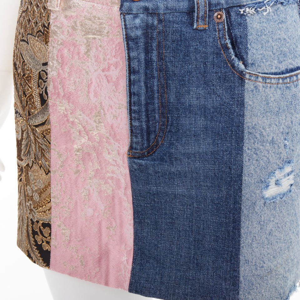 Dolce & Gabbana DOLCE GABBANA Denim Minirock gold blue jacquard patchwork mini skirt IT38 XS Size 26" / US 2 / IT 38 - 7 Thumbnail