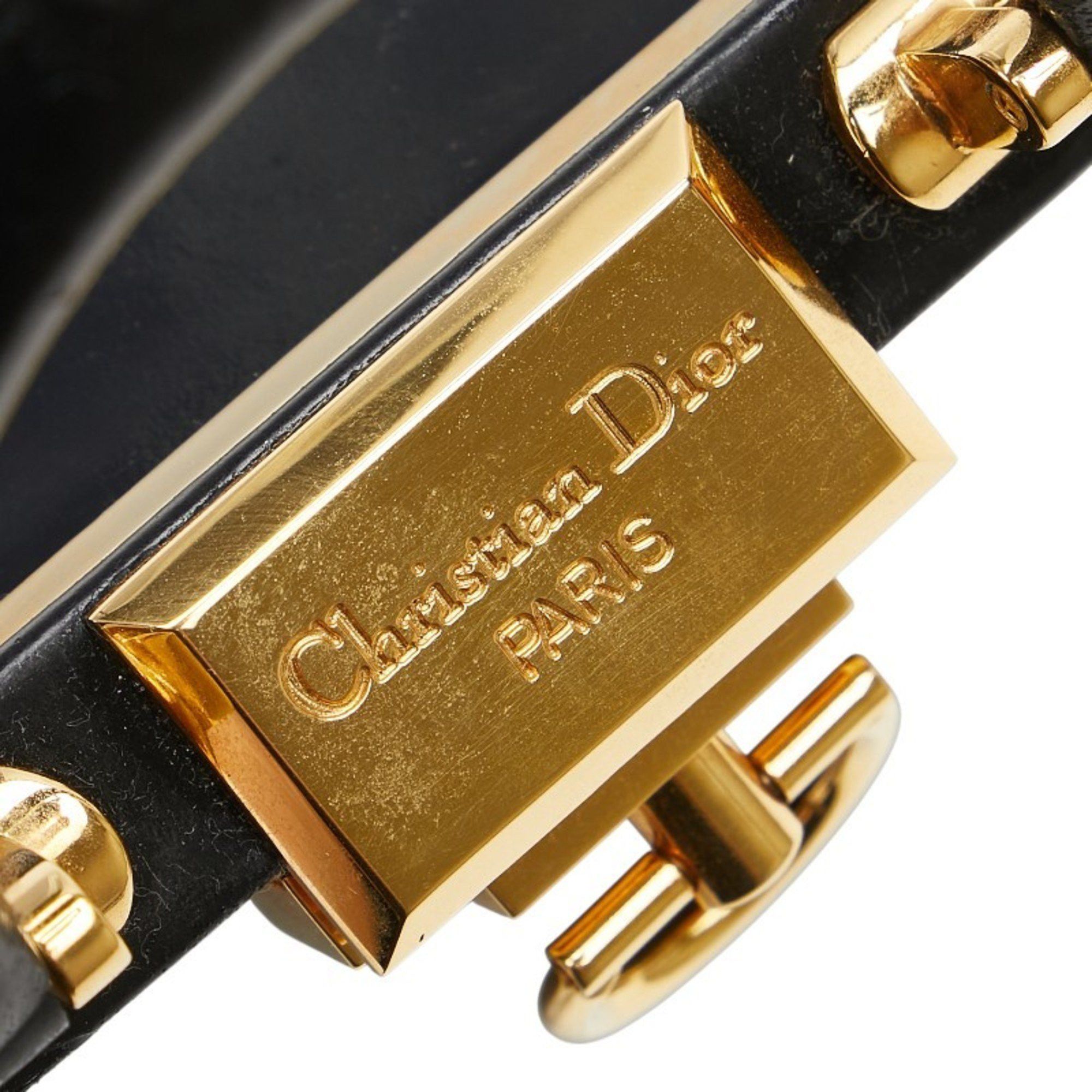 Dior Christian Dior Dior handbag/shoulder bag, 2-way, black and gold patent leather, women's. Size ONE SIZE - 4 Thumbnail