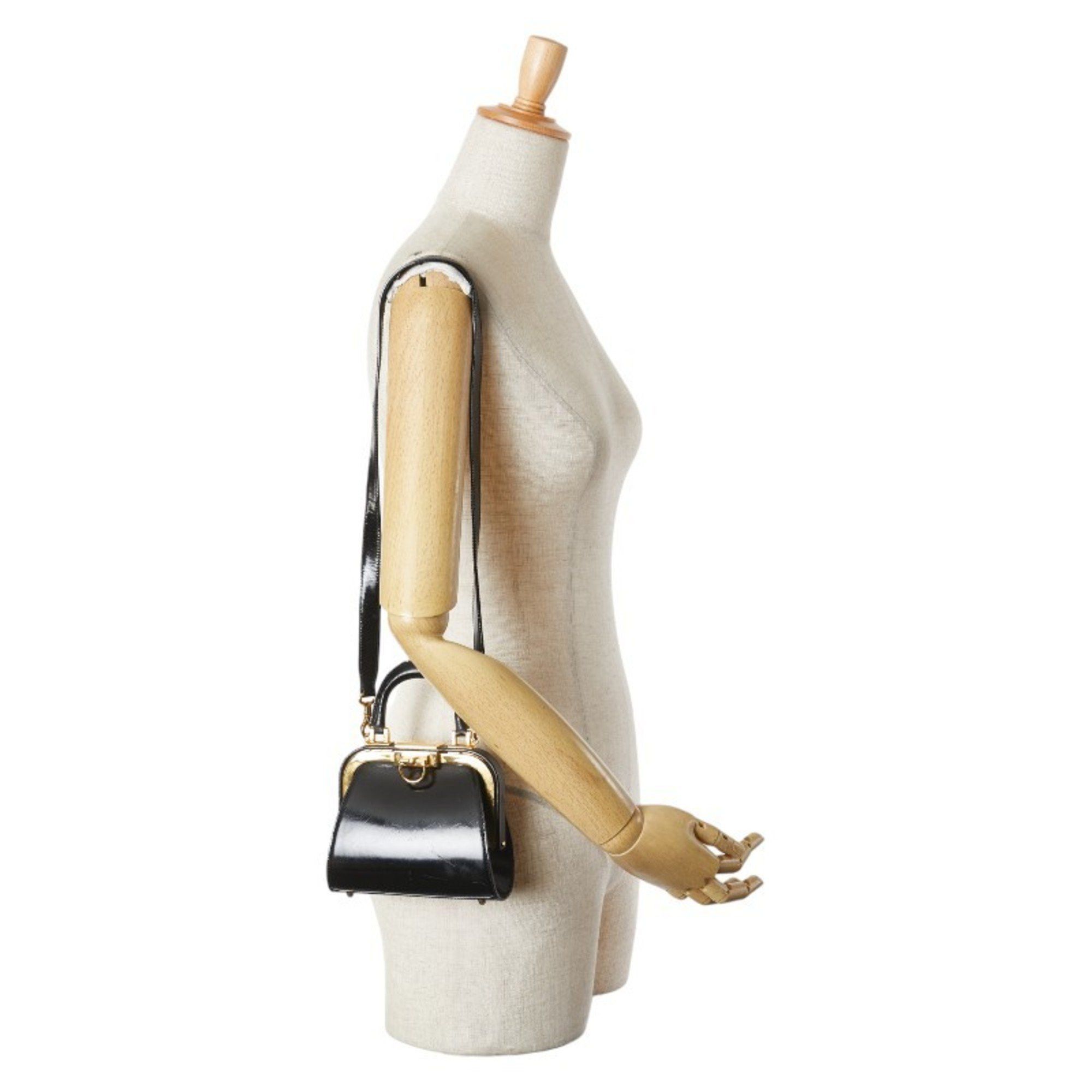 Dior Christian Dior Dior handbag/shoulder bag, 2-way, black and gold patent leather, women's. Size ONE SIZE - 12 Thumbnail