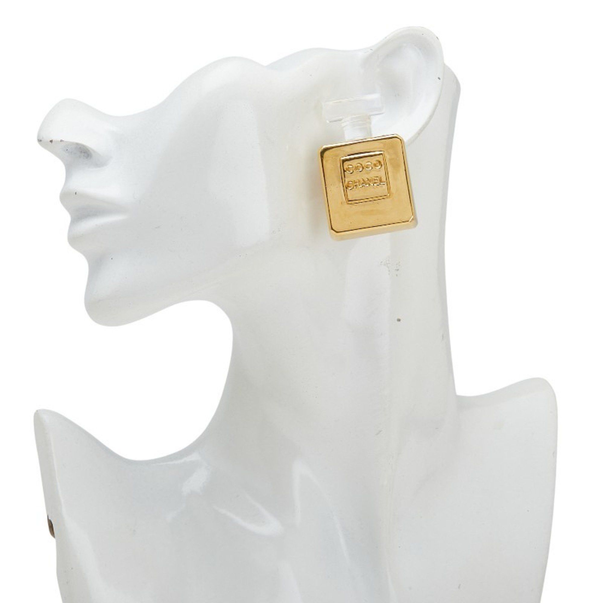 Chanel Chanel perfume bottle earrings, gold and clear plated plastic, women's. Size ONE SIZE - 6 Thumbnail