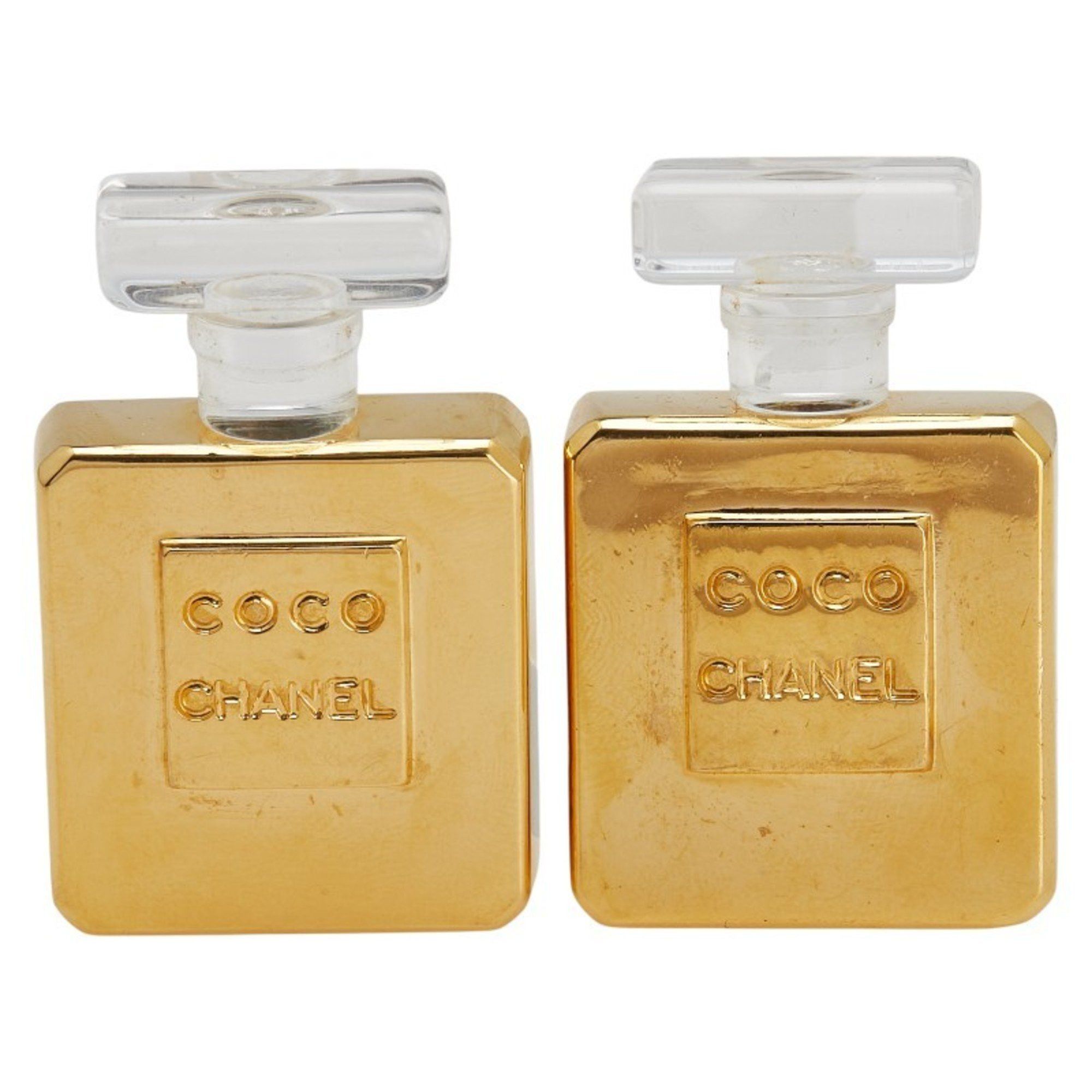 Chanel Chanel perfume bottle earrings, gold and clear plated plastic, women's. Size ONE SIZE - 2 Thumbnail