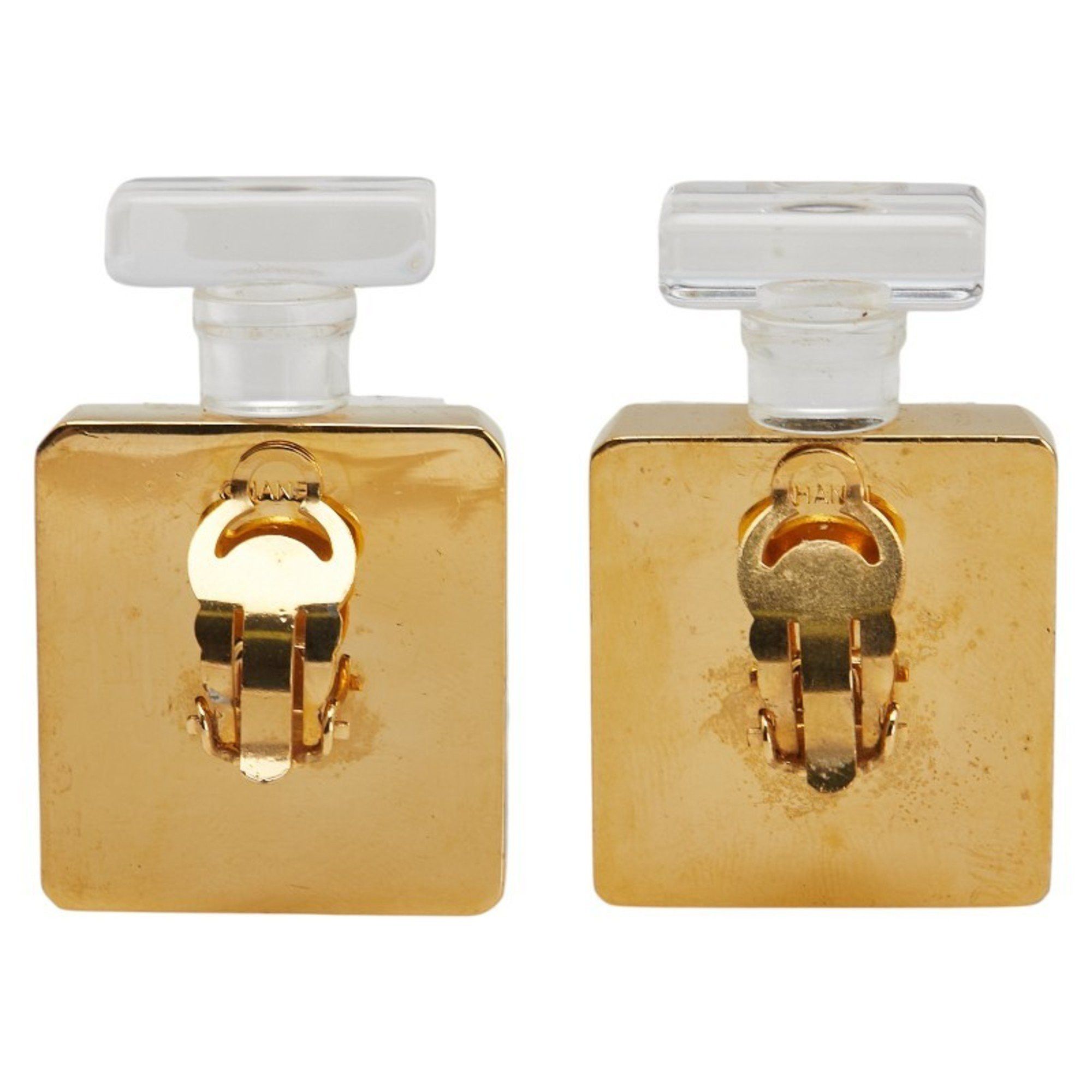 Chanel Chanel perfume bottle earrings, gold and clear plated plastic, women's. Size ONE SIZE - 3 Thumbnail