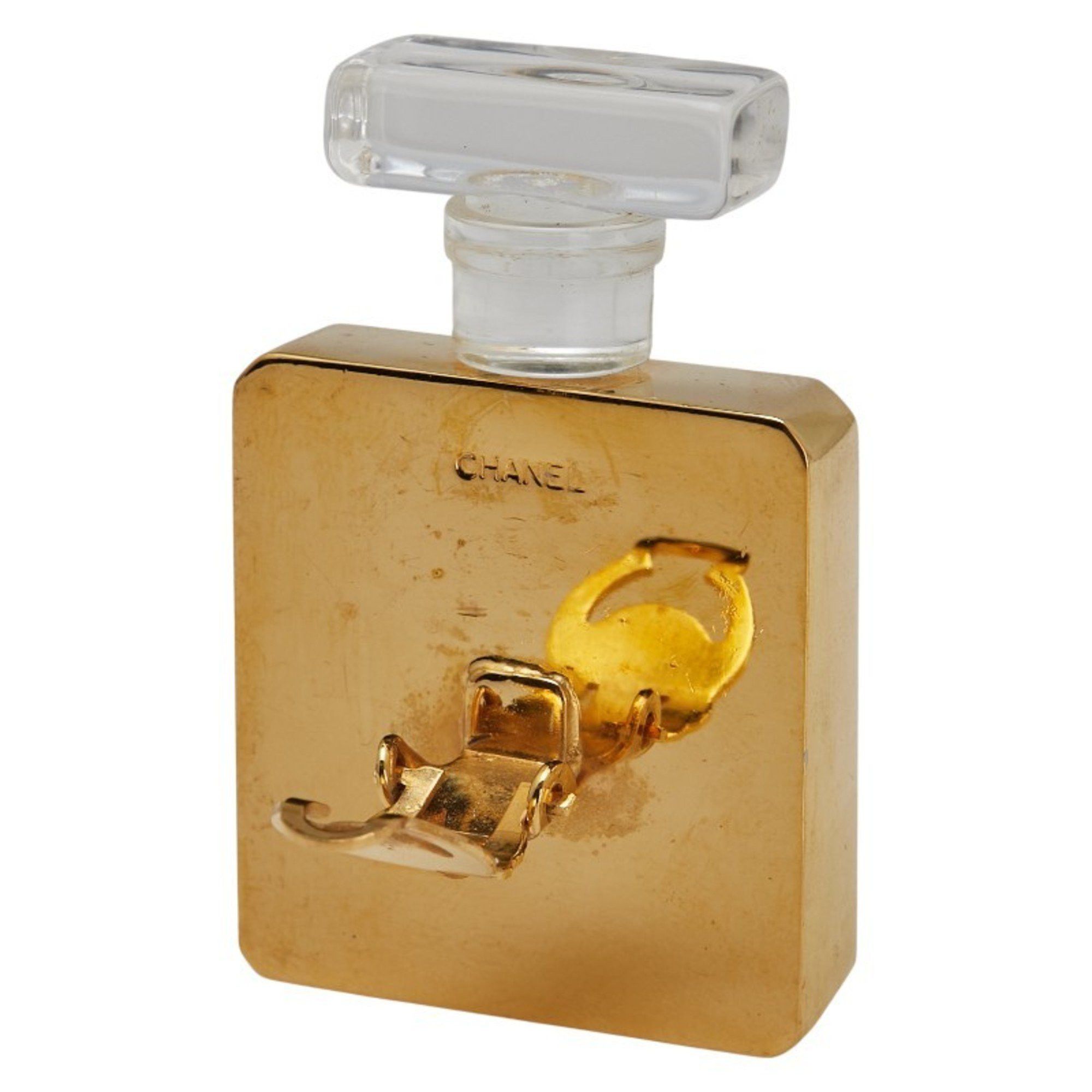 Chanel Chanel perfume bottle earrings, gold and clear plated plastic, women's. Size ONE SIZE - 4 Thumbnail