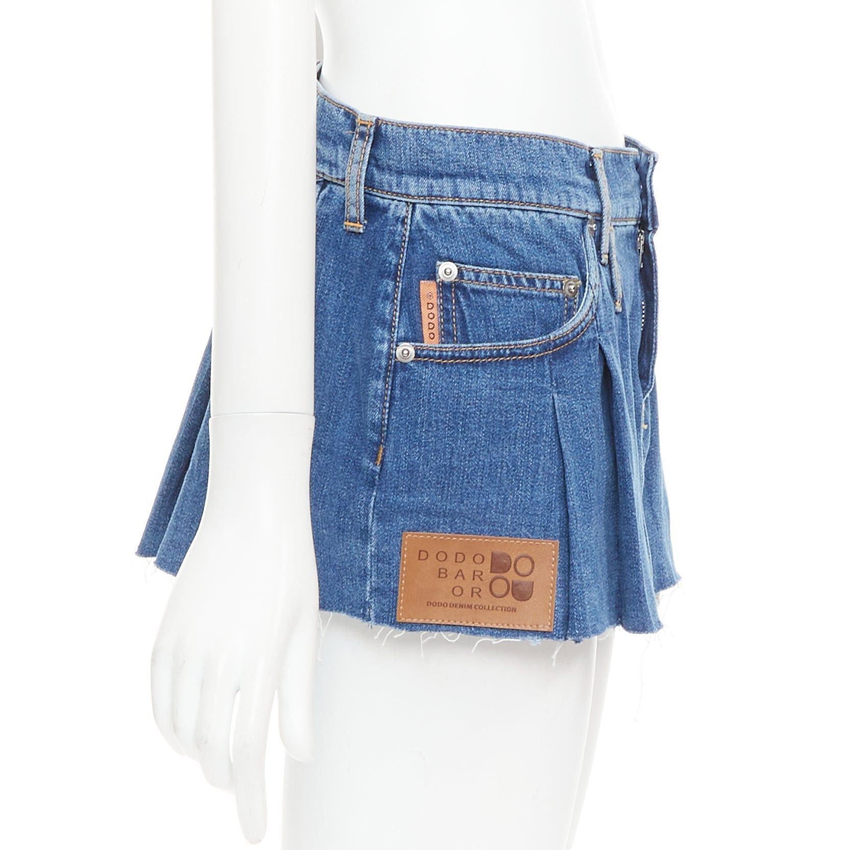 Dodo Bar Or DODO BAR OR Lennon Mini Skirt blue pleated front brown tag short skirt IT34 S Size 27" / US 4 / IT 40 - 3 Thumbnail