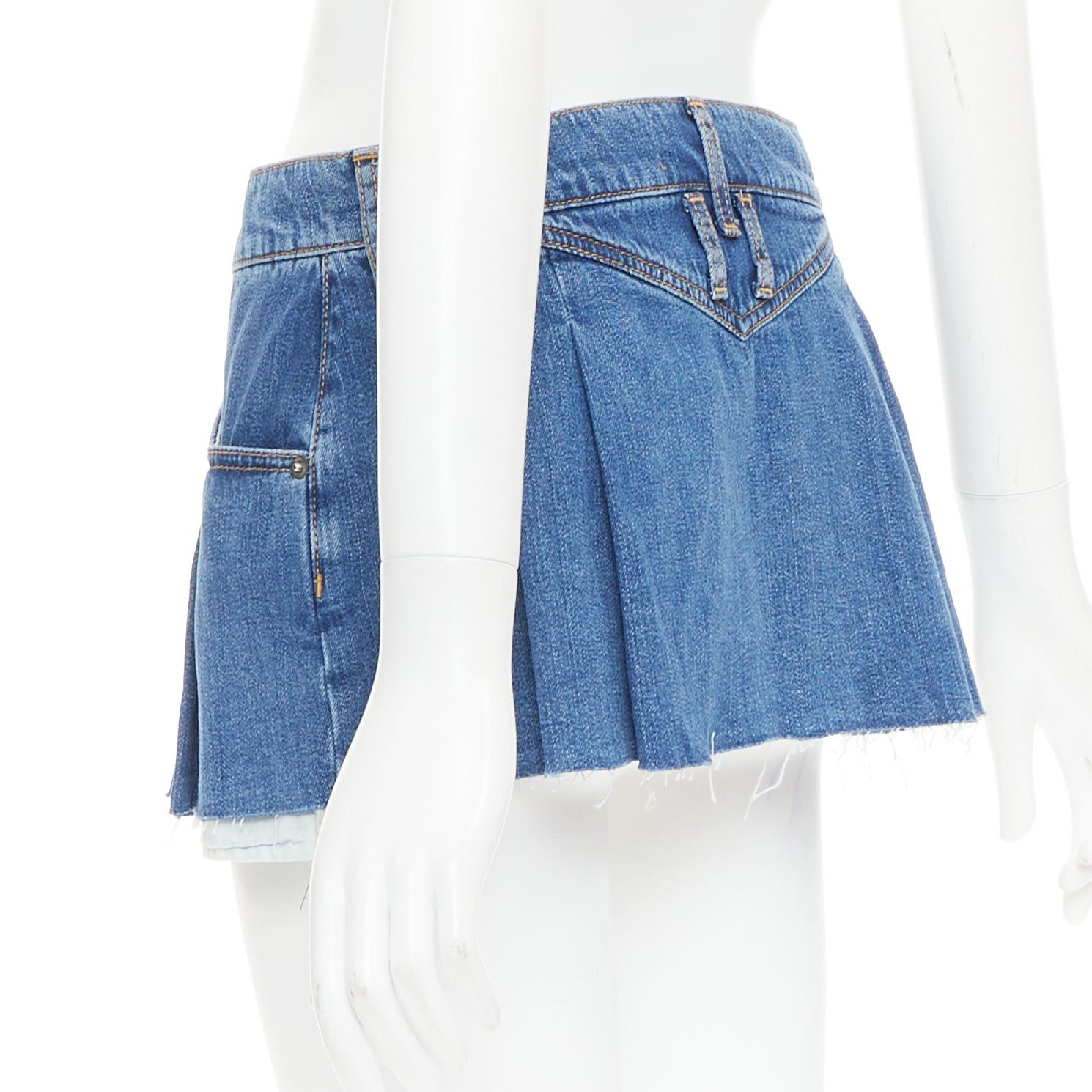 Dodo Bar Or DODO BAR OR Lennon Mini Skirt blue pleated front brown tag short skirt IT34 S Size 27" / US 4 / IT 40 - 5 Thumbnail