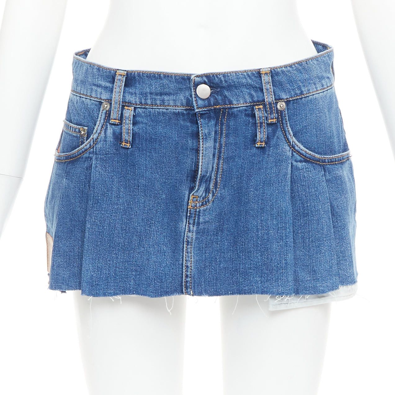 Dodo Bar Or DODO BAR OR Lennon Mini Skirt blue pleated front brown tag short skirt IT34 S Size 27" / US 4 / IT 40 - 2 Thumbnail