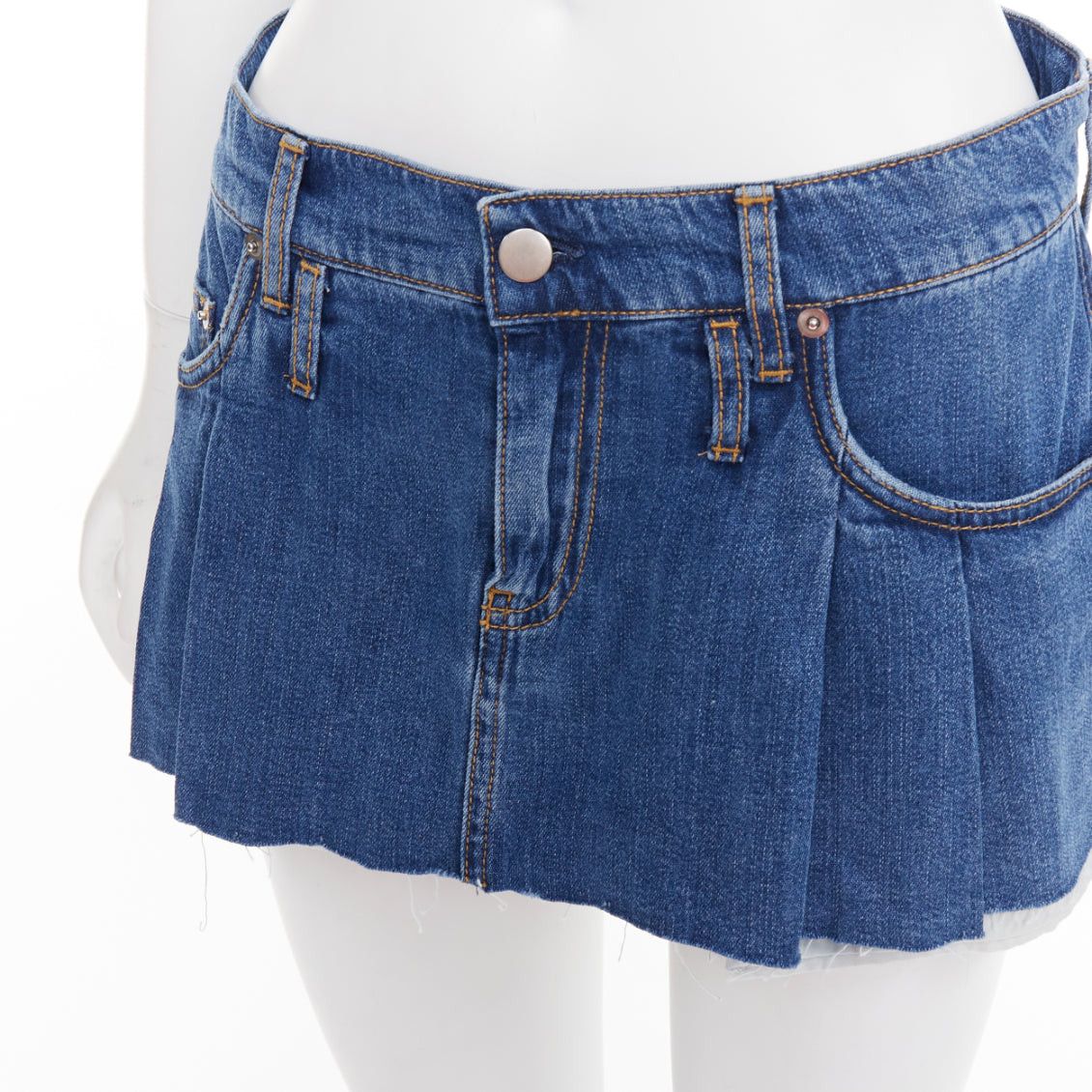 Dodo Bar Or DODO BAR OR Lennon Mini Skirt blue pleated front brown tag short skirt IT34 S Size 27" / US 4 / IT 40 - 7 Thumbnail