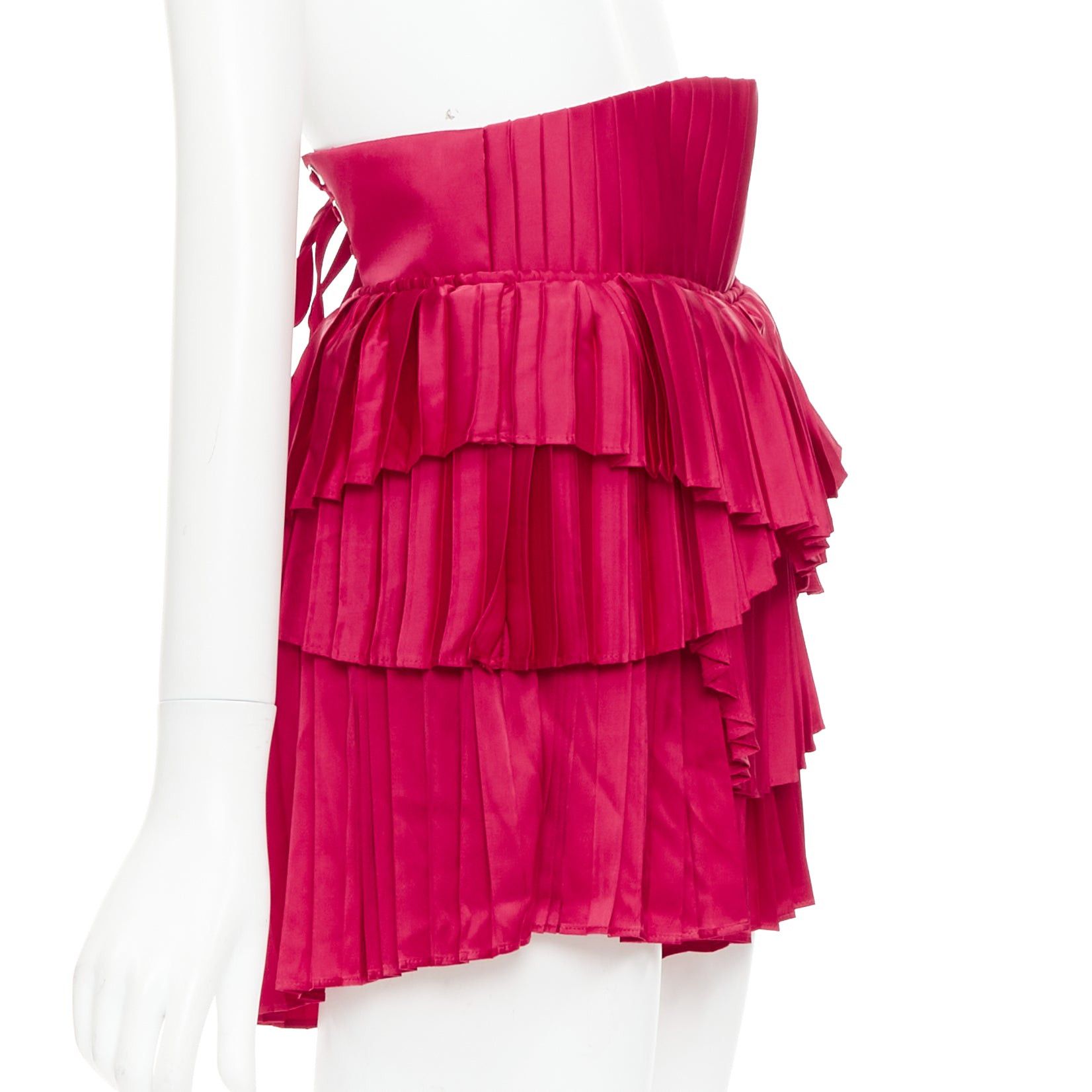 Other ANDREA IYAMAH Hibi red satin tiered laced corset pleated shorts XS Size 27" / US 4 / IT 40 - 4 Thumbnail