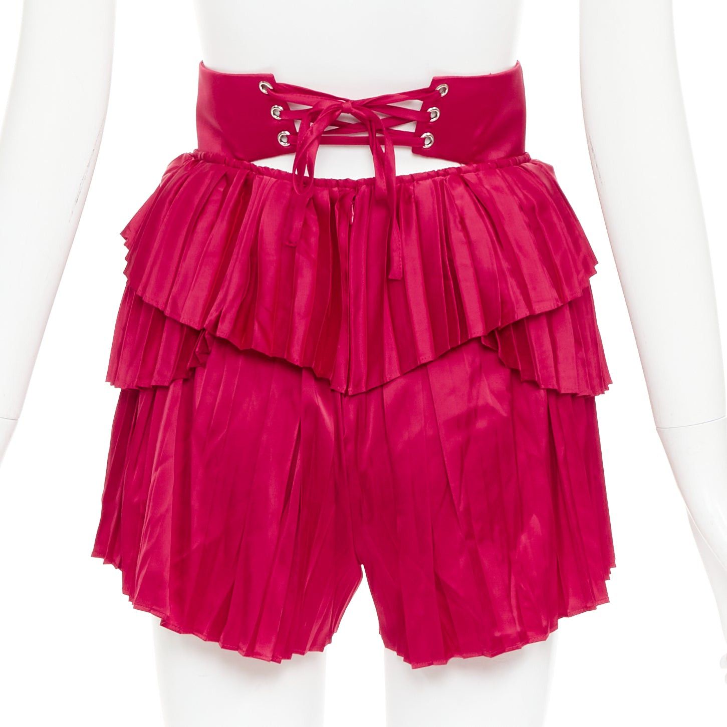 Other ANDREA IYAMAH Hibi red satin tiered laced corset pleated shorts XS Size 27" / US 4 / IT 40 - 2 Thumbnail