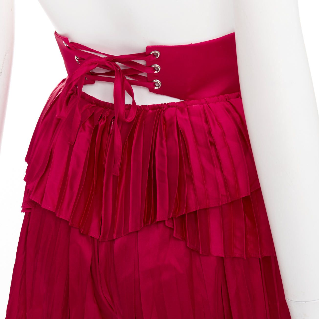 Other ANDREA IYAMAH Hibi red satin tiered laced corset pleated shorts XS Size 27" / US 4 / IT 40 - 6 Thumbnail