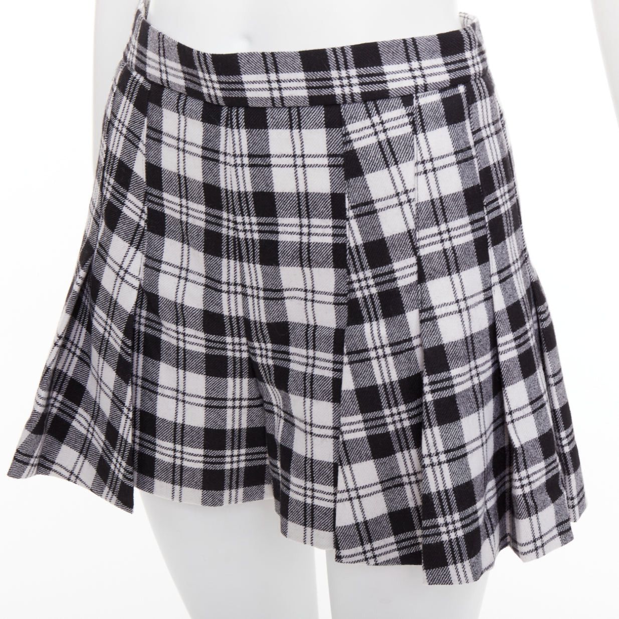 RED Valentino RED VALENTINO black grey 100% virgin wool checked tartan mini skort IT38 XS Size 26" / US 2 / IT 38 - 2 Thumbnail