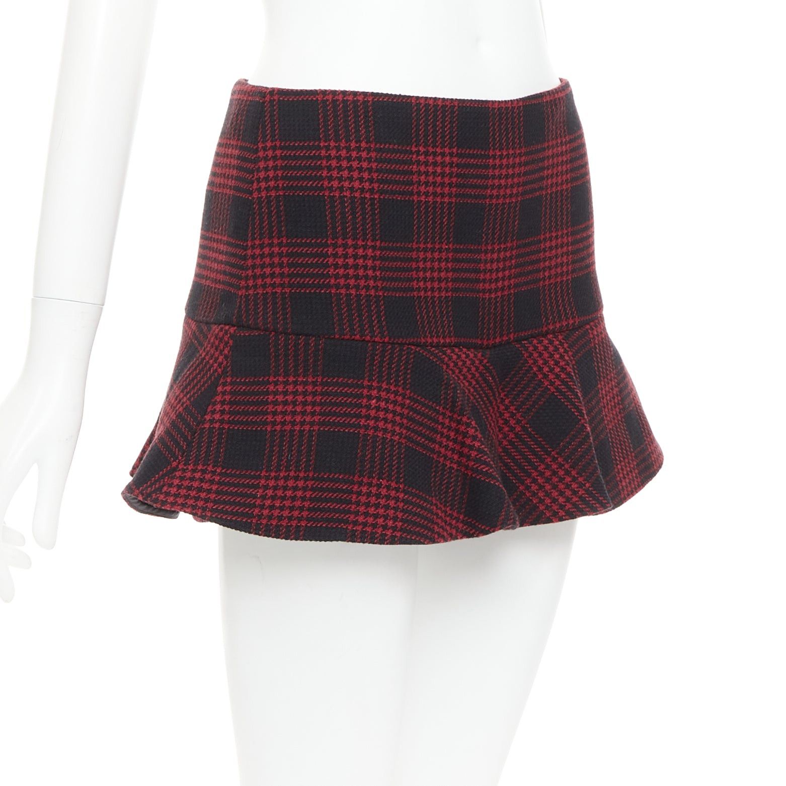 RED Valentino RED VALENTINO red black houndstooth checked flared mini skort IT38 XS Size 26" / US 2 / IT 38 - 3 Thumbnail
