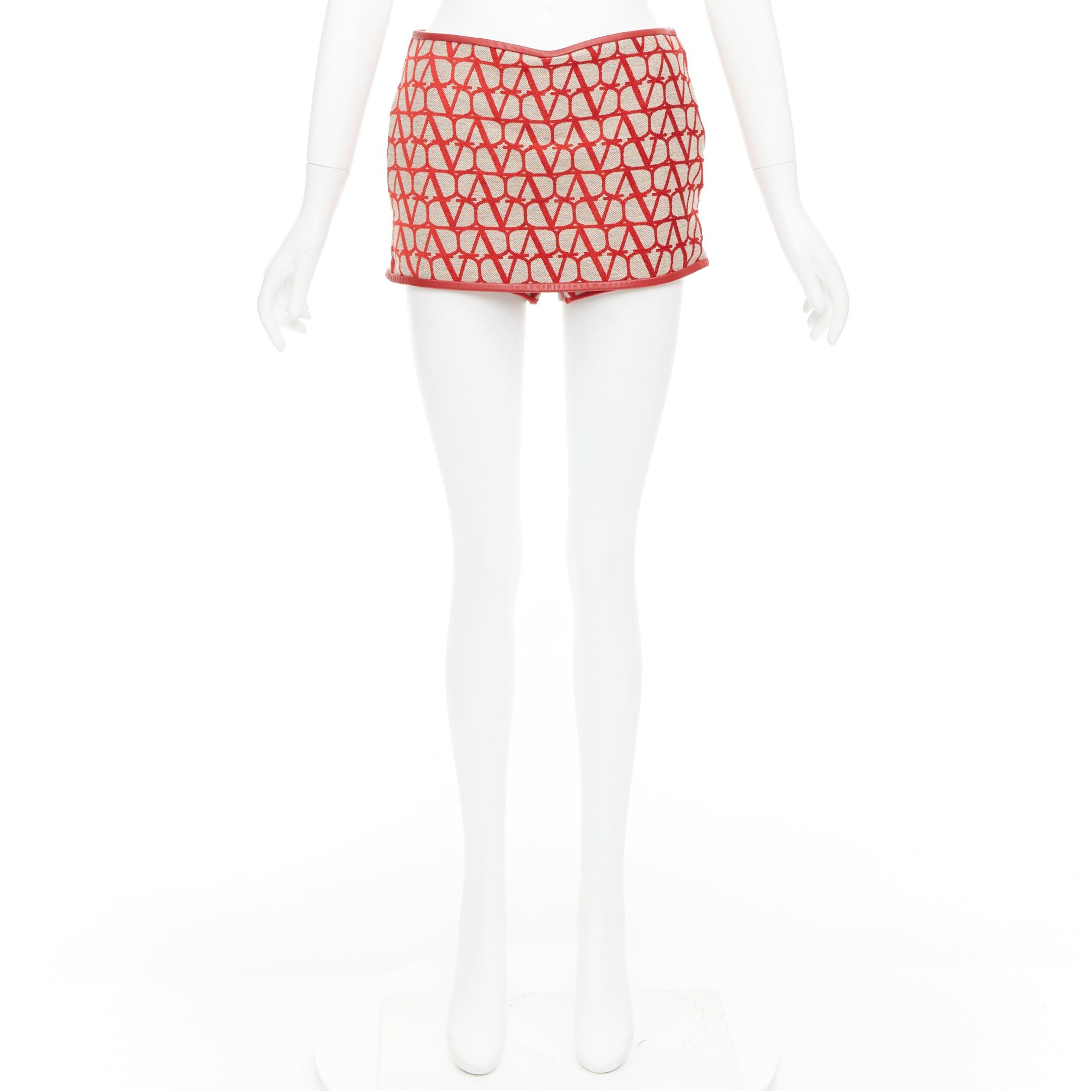 Valentino VALENTINO Toile Iconographe red beige logo leather trim mini skort IT38 XS Size 26" / US 2 / IT 38 - 9 Thumbnail