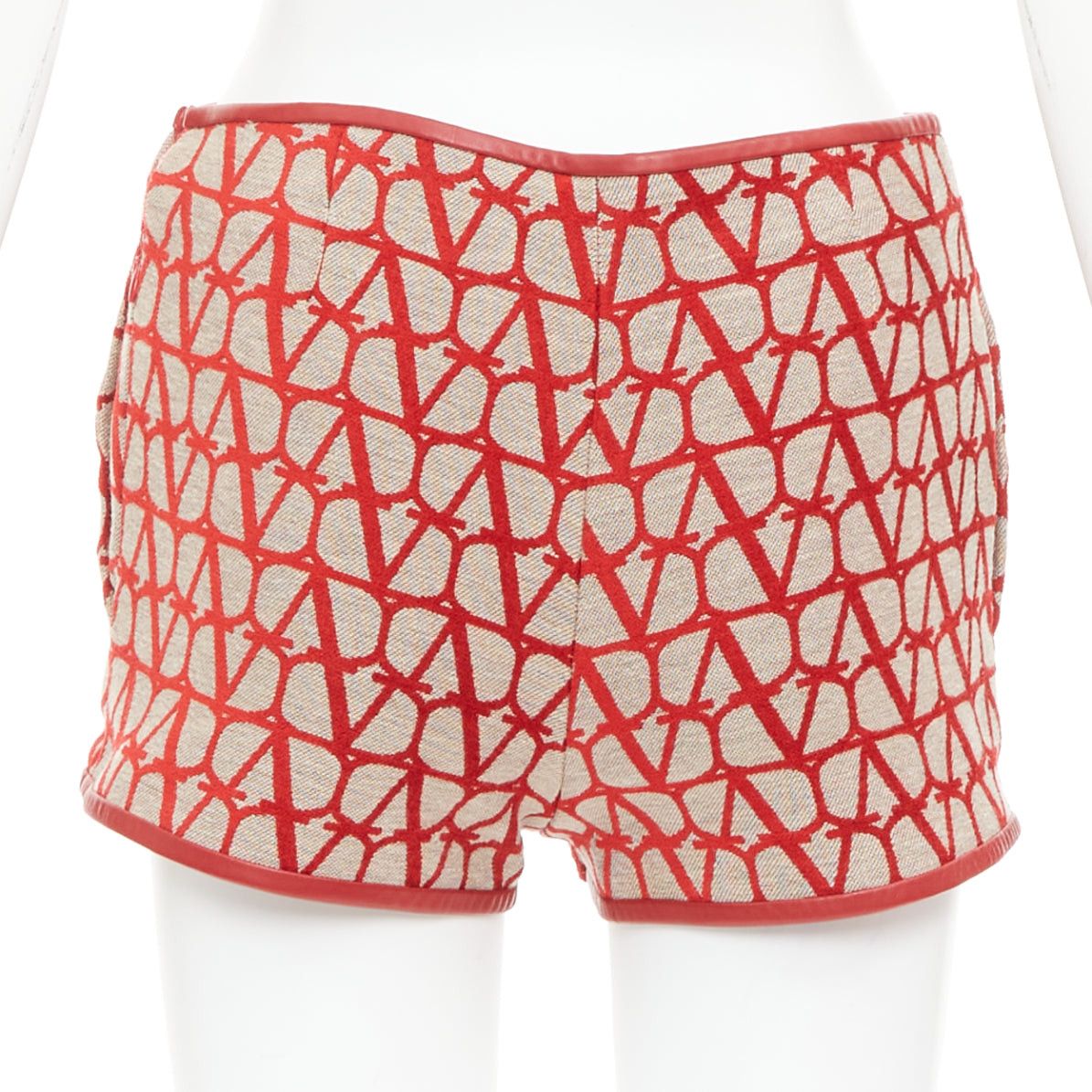 Valentino VALENTINO Toile Iconographe red beige logo leather trim mini skort IT38 XS Size 26" / US 2 / IT 38 - 5 Thumbnail