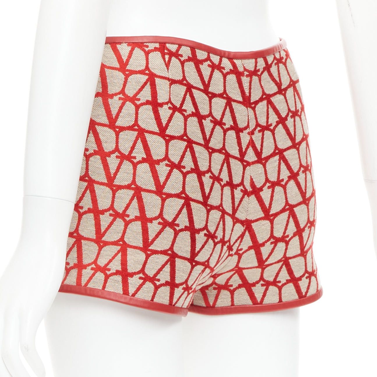 Valentino VALENTINO Toile Iconographe red beige logo leather trim mini skort IT38 XS Size 26" / US 2 / IT 38 - 6 Thumbnail