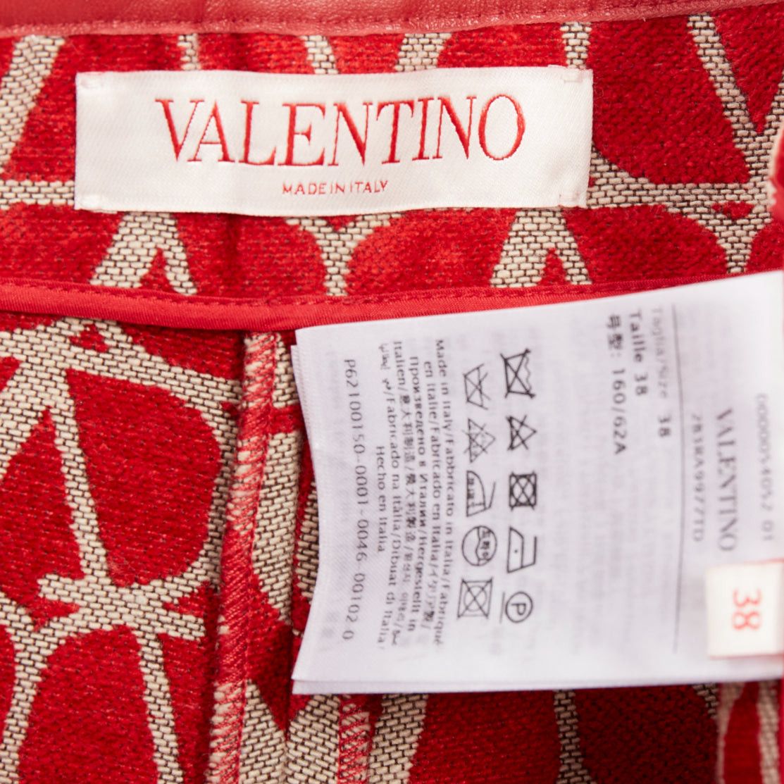 Valentino VALENTINO Toile Iconographe red beige logo leather trim mini skort IT38 XS Size 26" / US 2 / IT 38 - 8 Thumbnail
