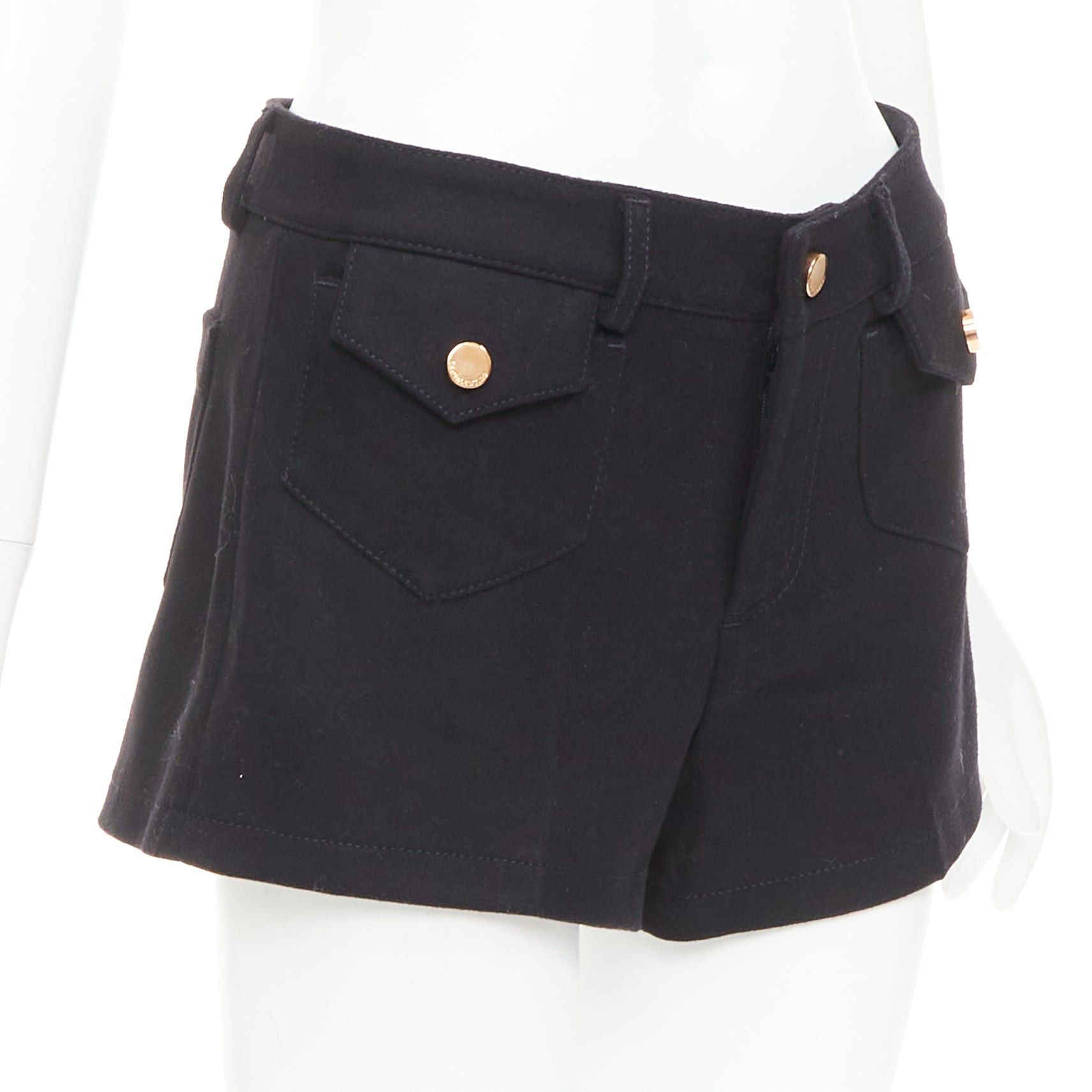 RED Valentino RED VALENTINO black wool blend gold logo buttons mini shorts IT38 XS Size 26" / US 2 / IT 38 - 3 Thumbnail