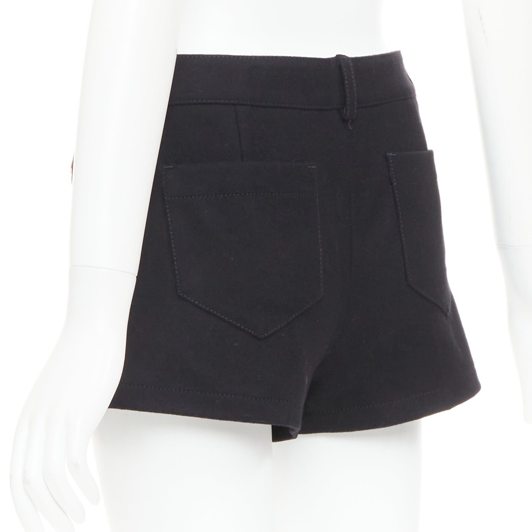 RED Valentino RED VALENTINO black wool blend gold logo buttons mini shorts IT38 XS Size 26" / US 2 / IT 38 - 6 Thumbnail