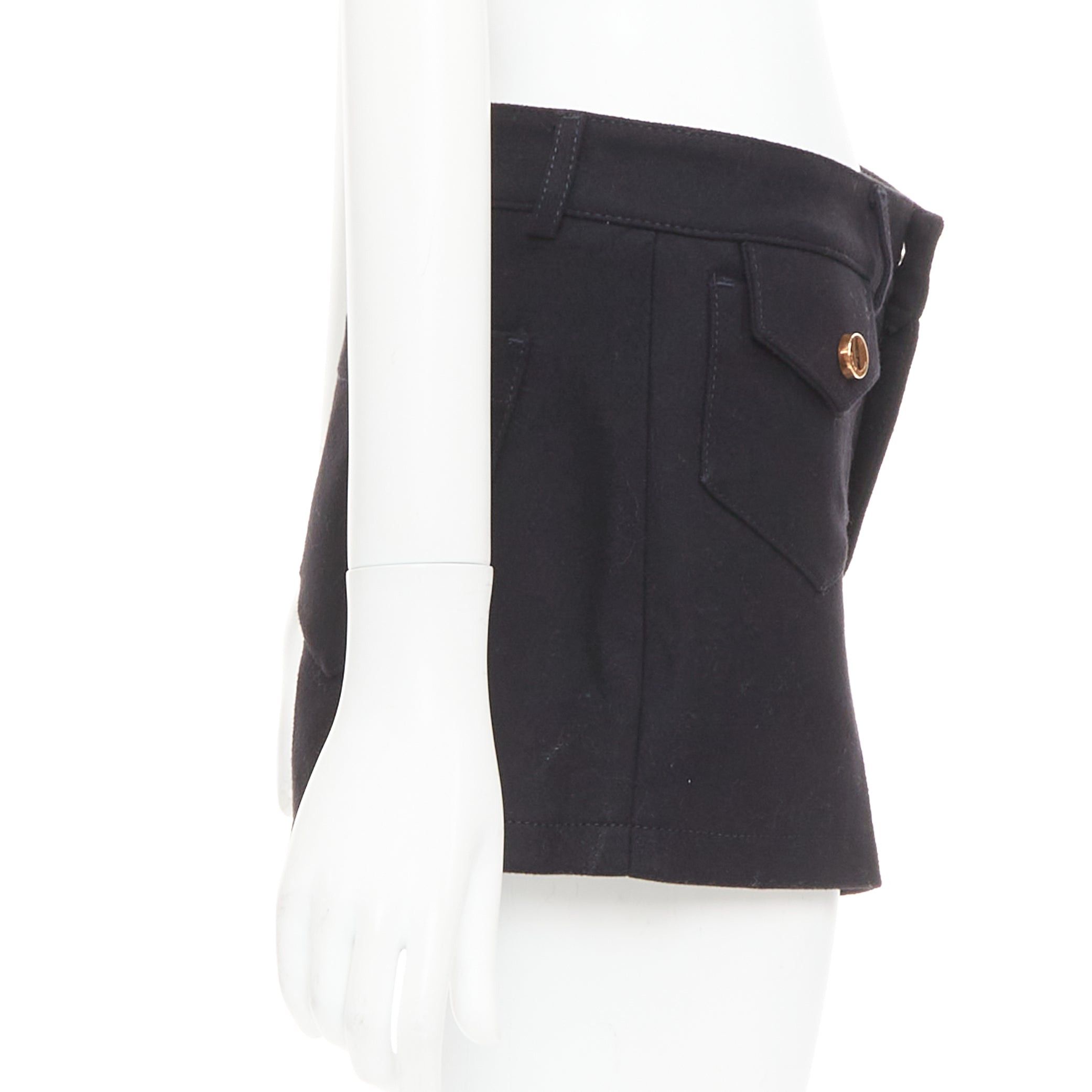 RED Valentino RED VALENTINO black wool blend gold logo buttons mini shorts IT38 XS Size 26" / US 2 / IT 38 - 4 Thumbnail