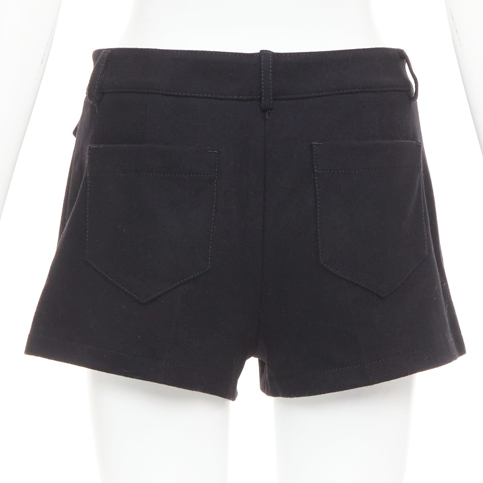 RED Valentino RED VALENTINO black wool blend gold logo buttons mini shorts IT38 XS Size 26" / US 2 / IT 38 - 5 Thumbnail