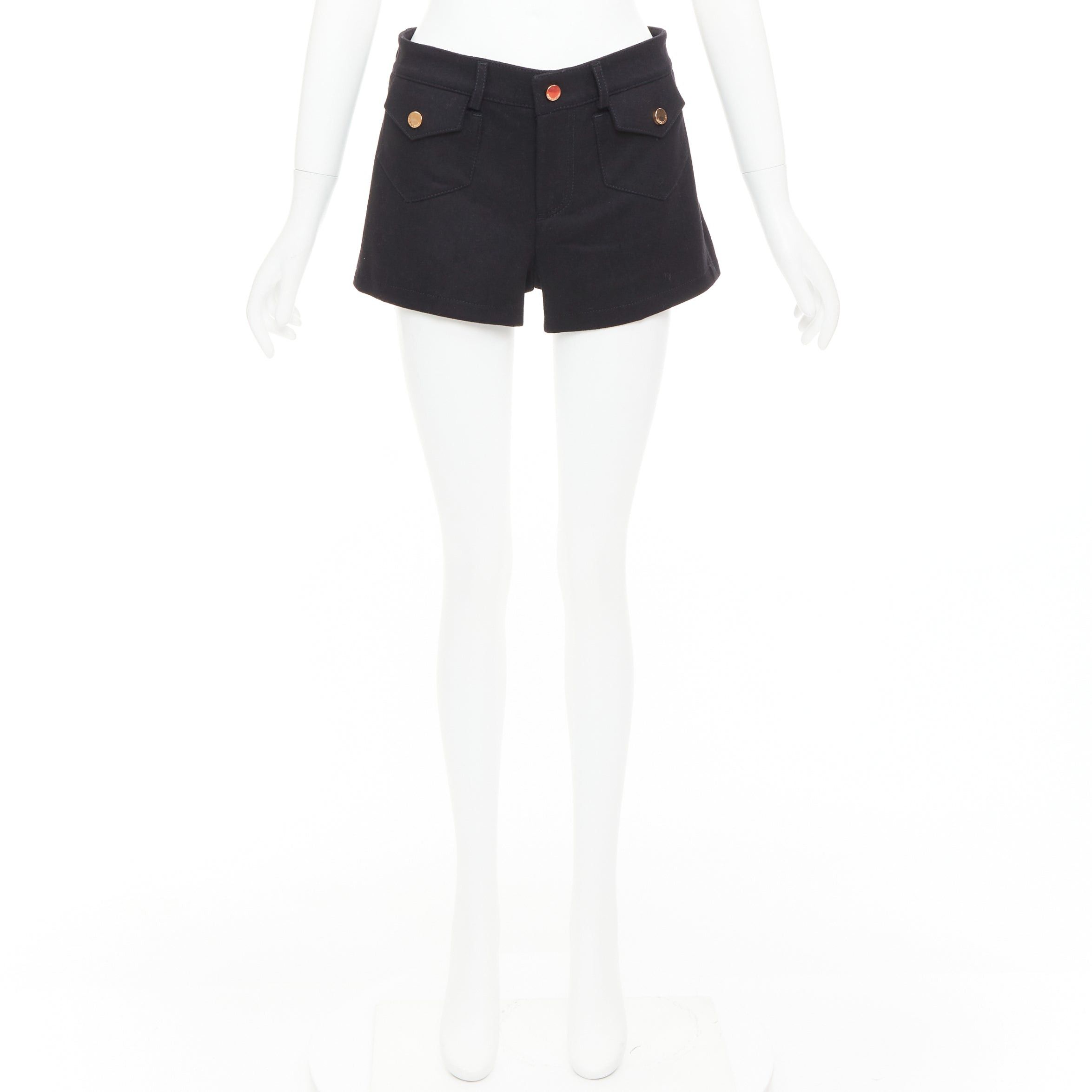 RED Valentino RED VALENTINO black wool blend gold logo buttons mini shorts IT38 XS Size 26" / US 2 / IT 38 - 9 Thumbnail