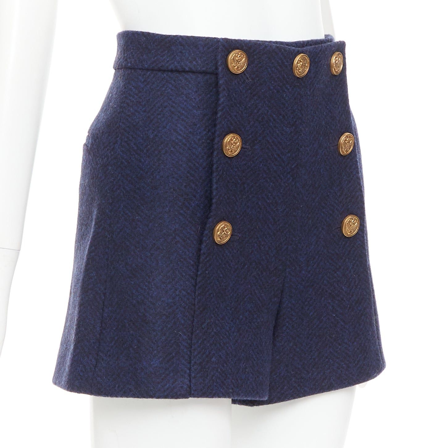 RED Valentino RED VALENTINO navy virgin wool nautical gold button high waist shorts IT36 XXS Size 25" / US 0 / IT 36 - 3 Thumbnail