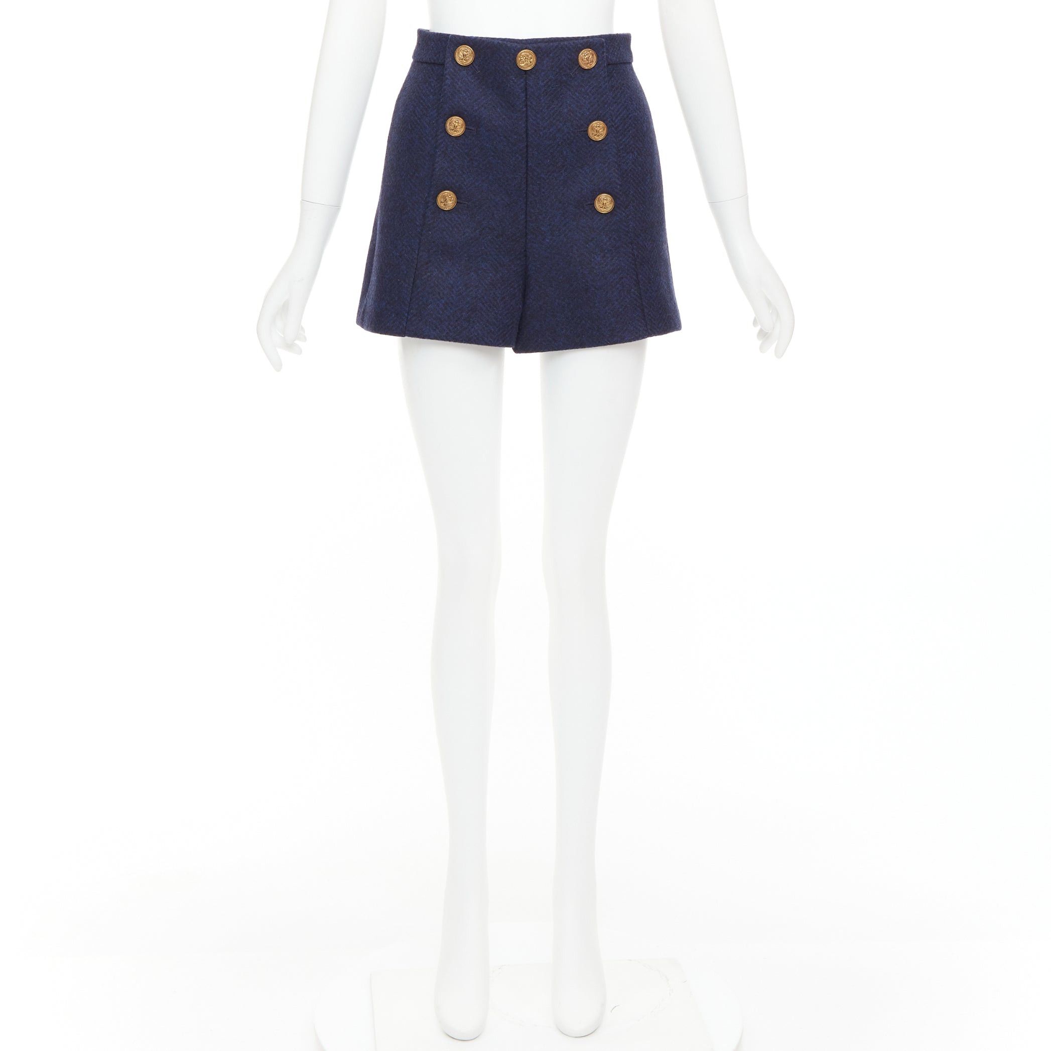 RED Valentino RED VALENTINO navy virgin wool nautical gold button high waist shorts IT36 XXS Size 25" / US 0 / IT 36 - 9 Thumbnail