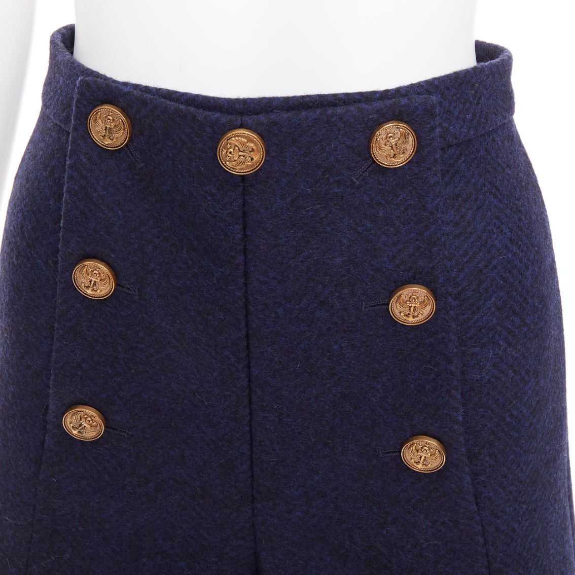 RED Valentino RED VALENTINO navy virgin wool nautical gold button high waist shorts IT36 XXS Size 25" / US 0 / IT 36 - 2 Thumbnail