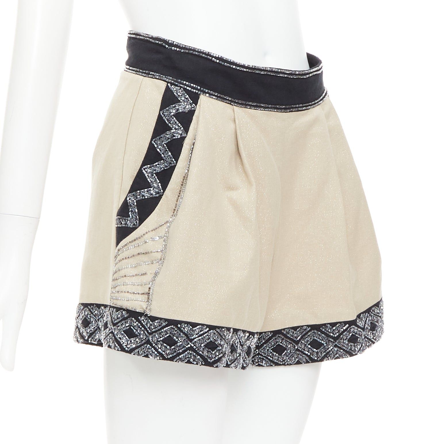 TWINSET TWINSET Limited Edition gold black linen cotton blend embellished wide shorts IT38 XS Size 26" / US 2 / IT 38 - 3 Thumbnail