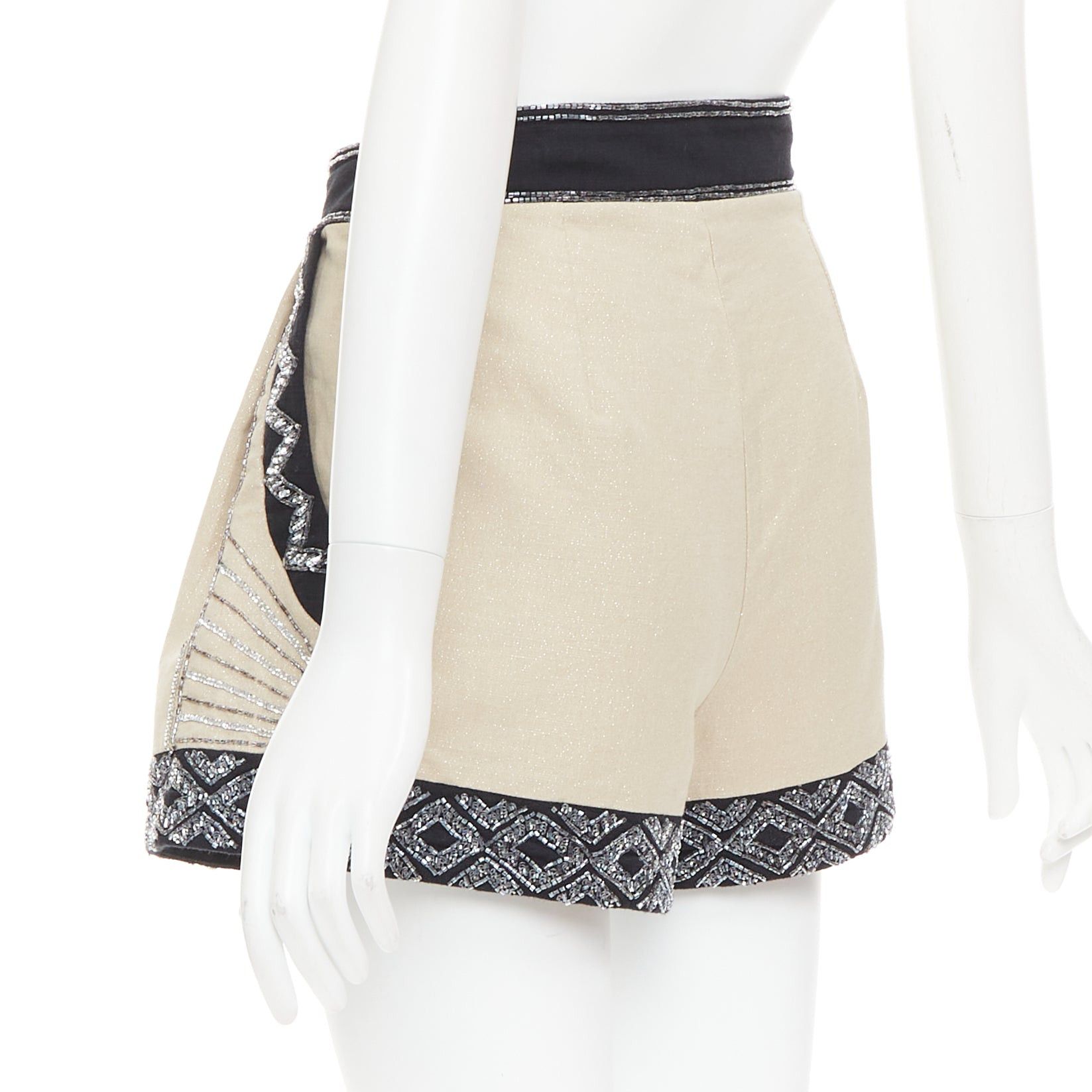 TWINSET TWINSET Limited Edition gold black linen cotton blend embellished wide shorts IT38 XS Size 26" / US 2 / IT 38 - 6 Thumbnail