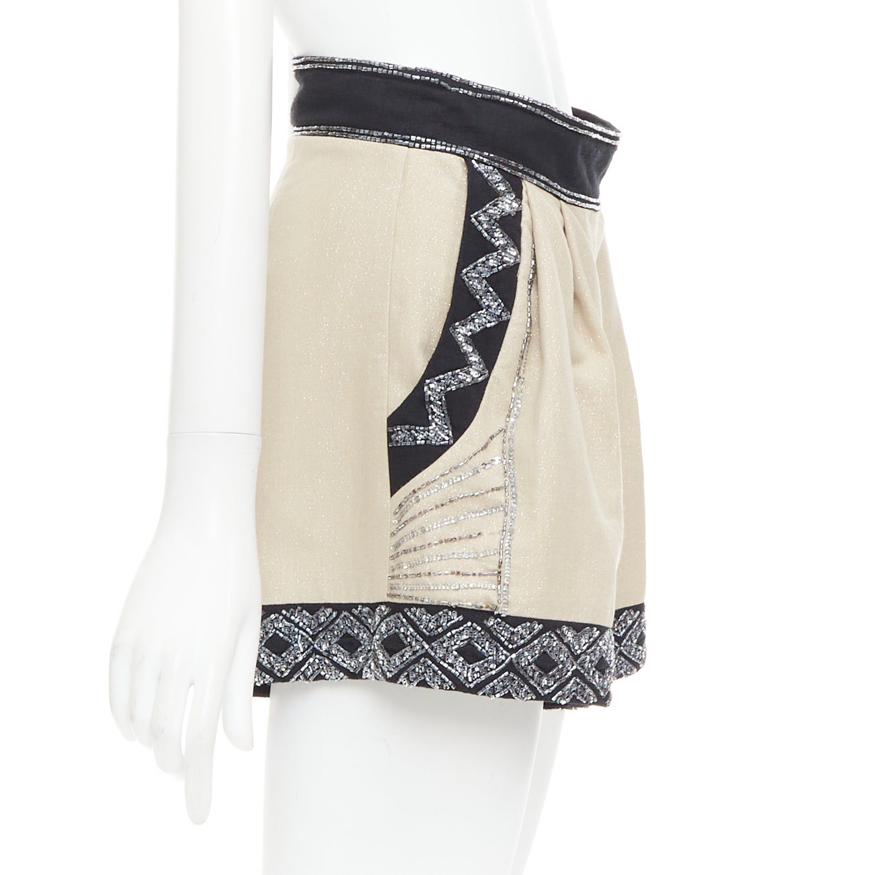 TWINSET TWINSET Limited Edition gold black linen cotton blend embellished wide shorts IT38 XS Size 26" / US 2 / IT 38 - 4 Thumbnail