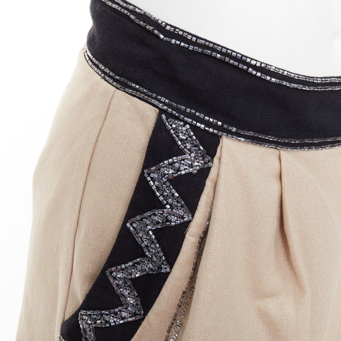 TWINSET TWINSET Limited Edition gold black linen cotton blend embellished wide shorts IT38 XS Size 26" / US 2 / IT 38 - 2 Thumbnail