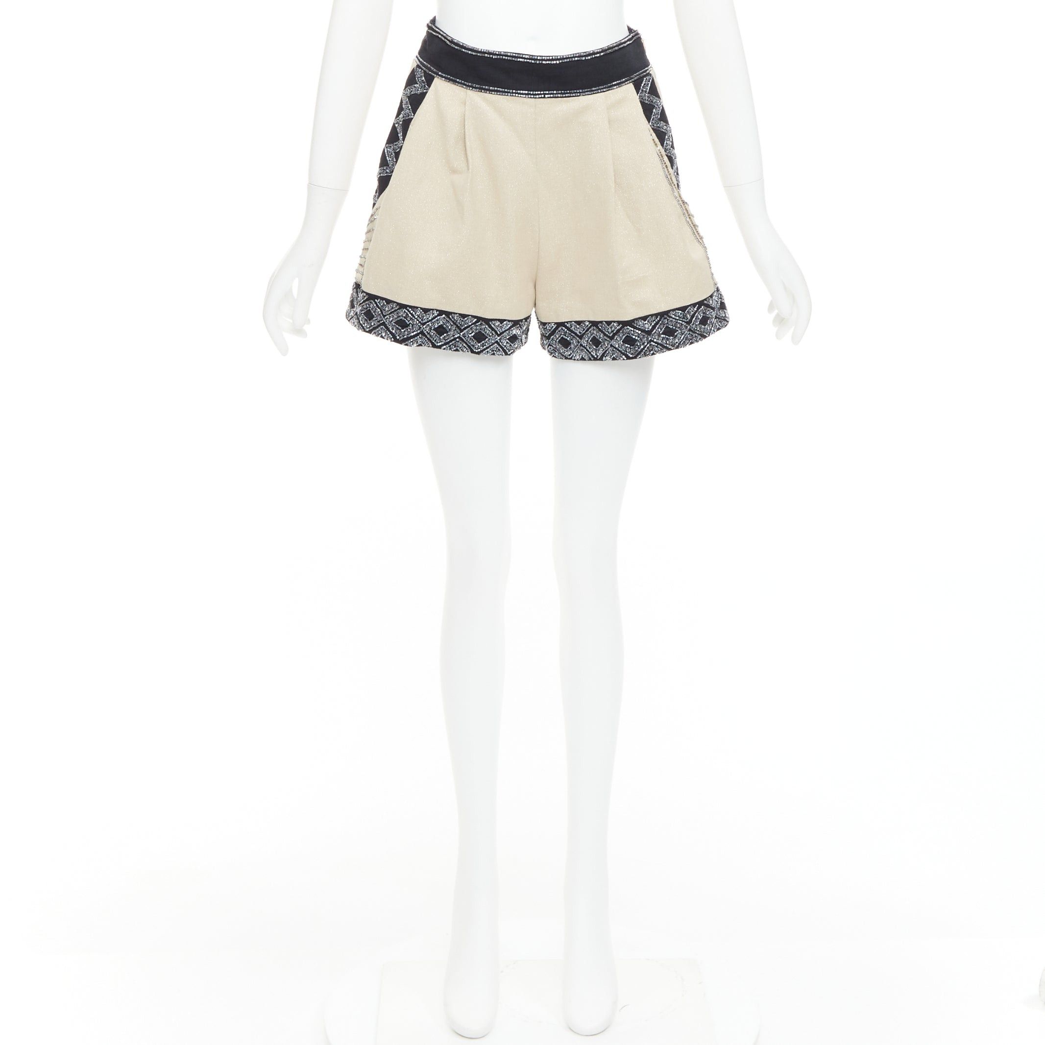 TWINSET TWINSET Limited Edition gold black linen cotton blend embellished wide shorts IT38 XS Size 26" / US 2 / IT 38 - 9 Thumbnail