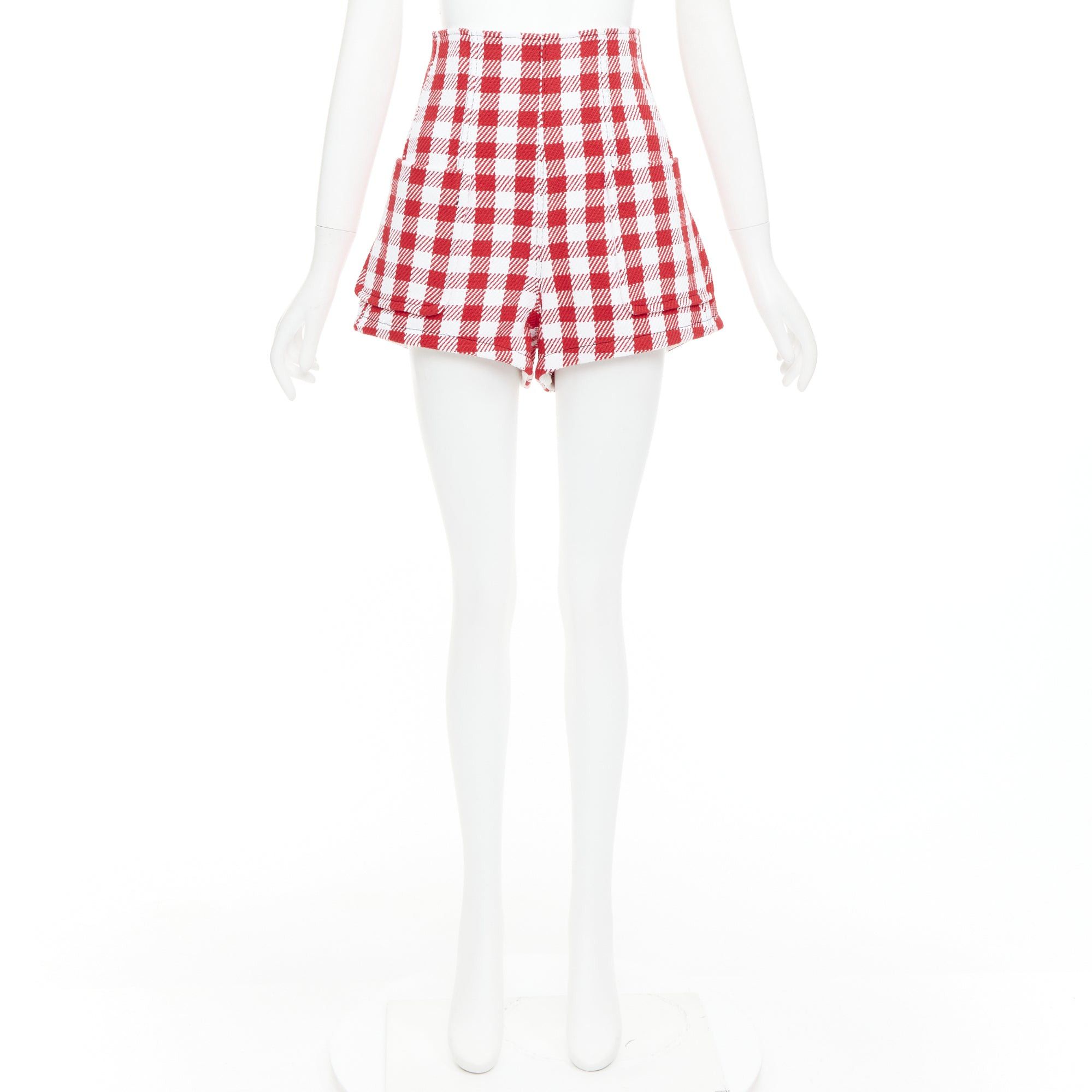 Philosophy di Lorenzo Serafini PHILOSOPHY Lorenzo Serafini red white check cotton blend high waist shorts IT38 XS Size 26" / US 2 / IT 38 - 9 Thumbnail