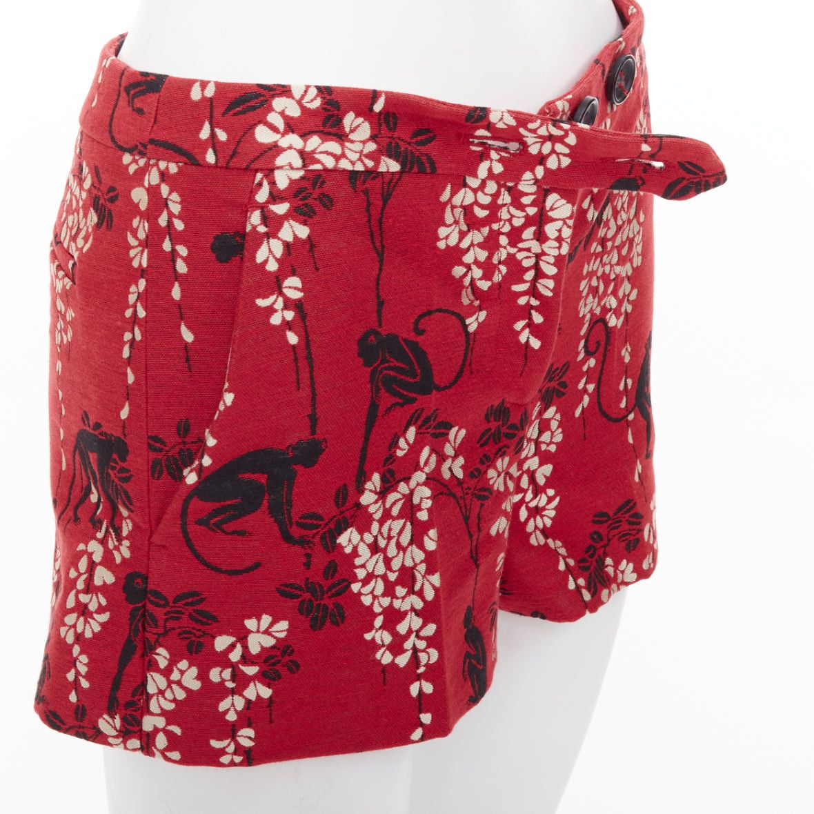 RED Valentino RED VALENTINO red monkey floral cotton blend jacquard mini shorts IT38 XS Size 26" / US 2 / IT 38 - 7 Thumbnail